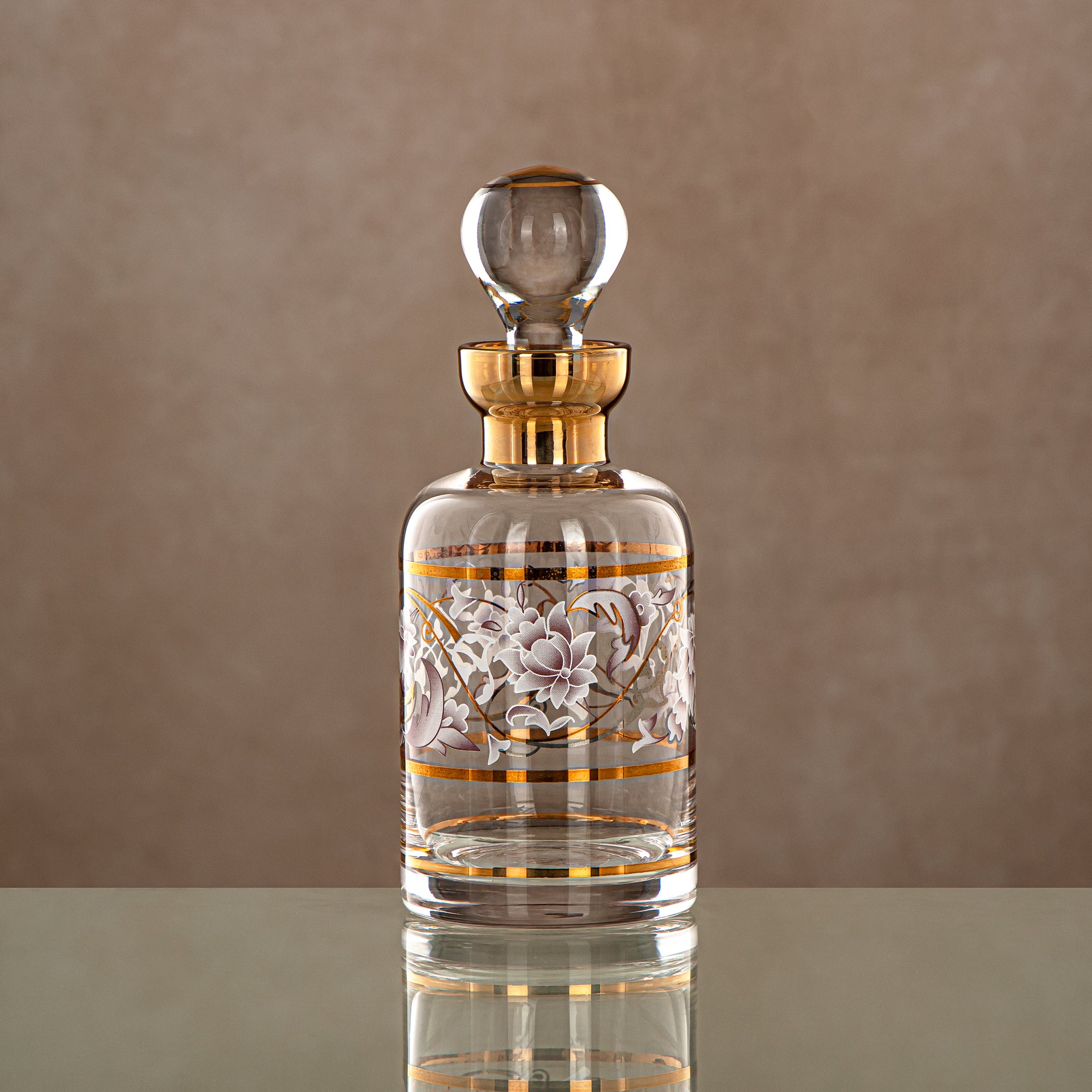 Almarjan Perfume Bottle 29 Tola, Glass, Clear & Golden Pattern (0863P-ZQDL) - Dehn Oud Bottle