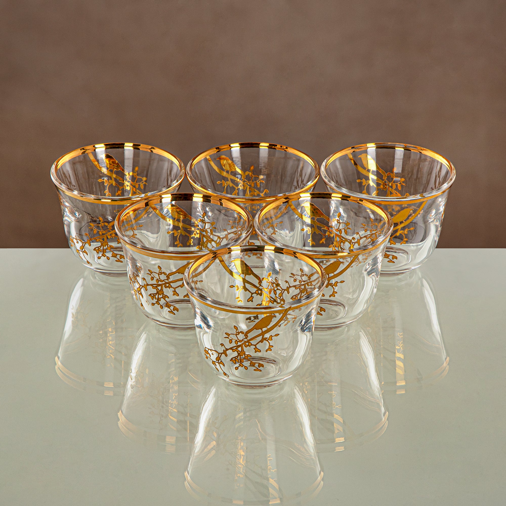 طقم شاي المرجان شفاف وذهبي 18 قطعة (18PCS SET-XQZT-GLD) التجمعات، المناسبات الخاصة، رمضان، العيد
