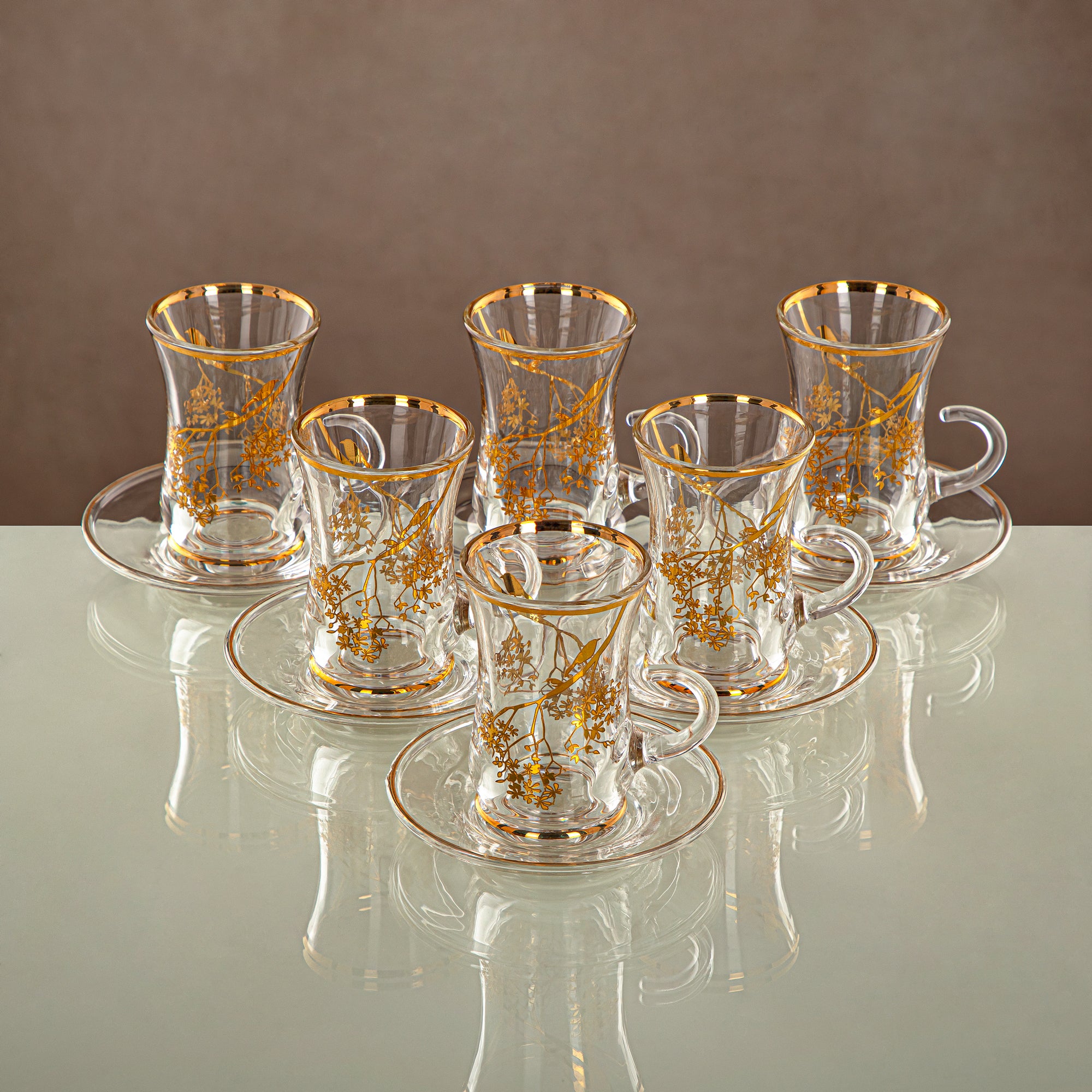 طقم شاي المرجان شفاف وذهبي 18 قطعة (18PCS SET-XQZT-GLD) التجمعات، المناسبات الخاصة، رمضان، العيد