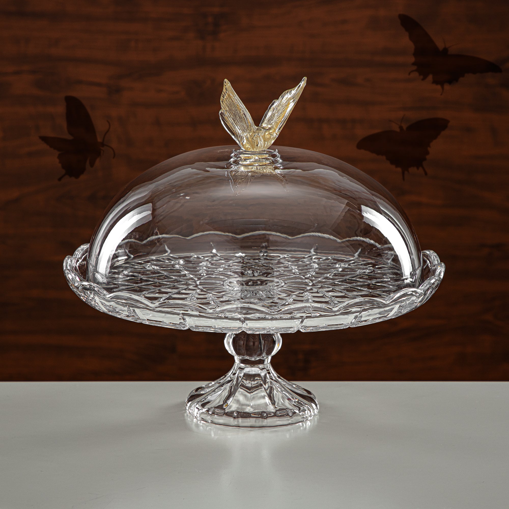 Almarjan Cake Stand 31CM Glass Clear & Amber (41275-330FL-BA) Elegant Hosting Pieces