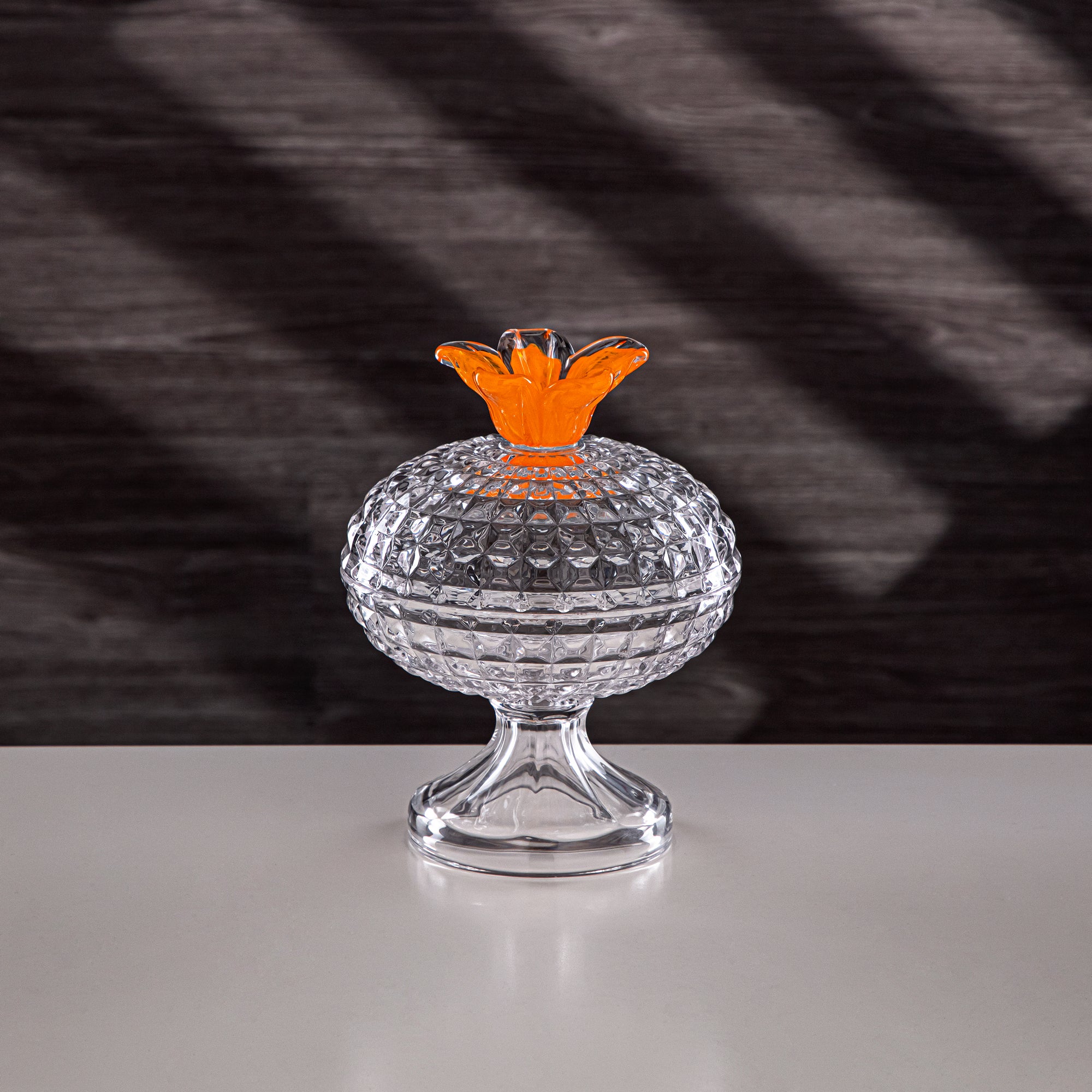 Almarjan Candy Bowl 14.5cm Glass Clear with Orange Flower