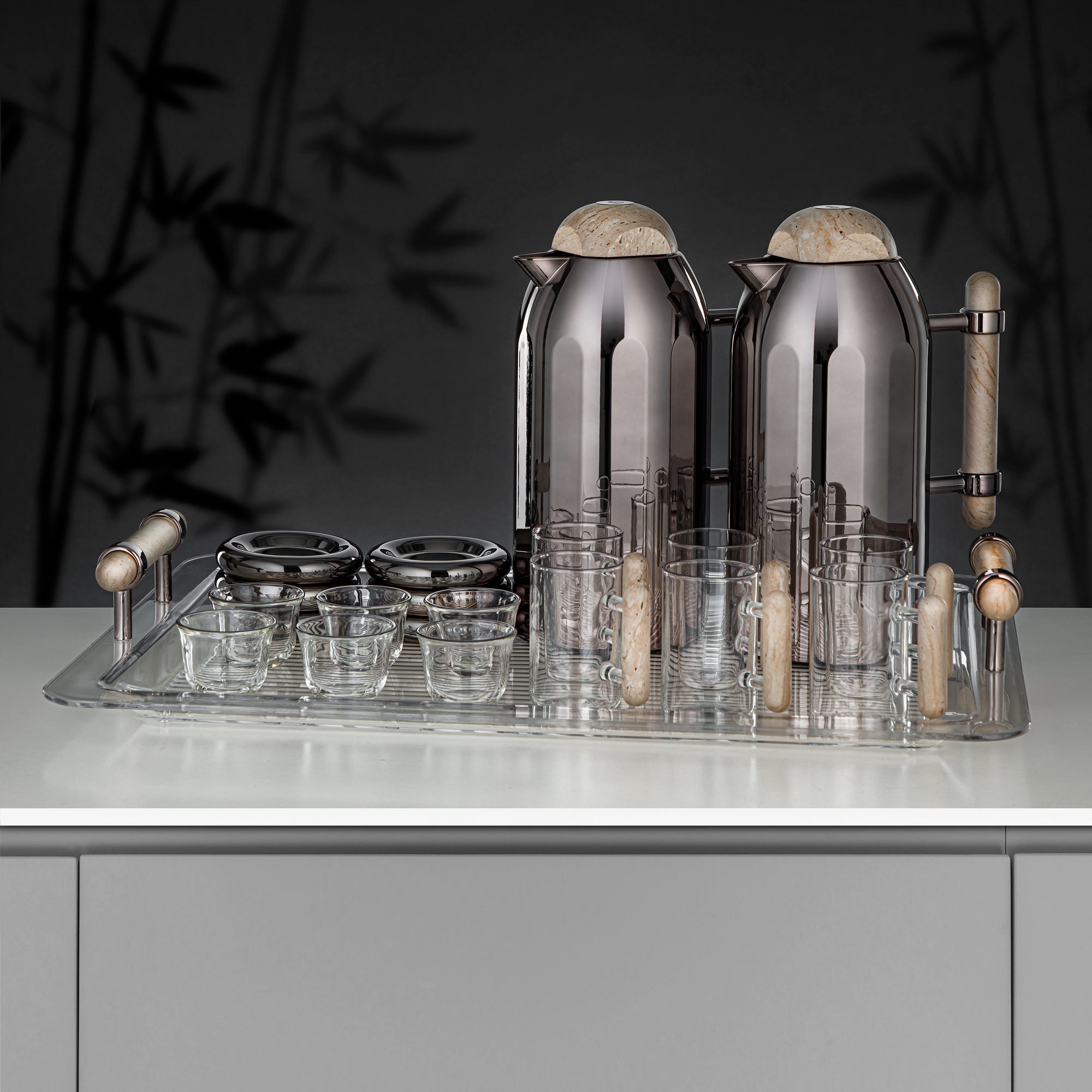 طقم ترامس المرجان 21 قطعة باللون الأسود المعدني مع مقبض وغطاء ترافرتين 1L + 1L (FG211-21 GBL/TM) – تقديم متكامل | رمضان و التجمعات