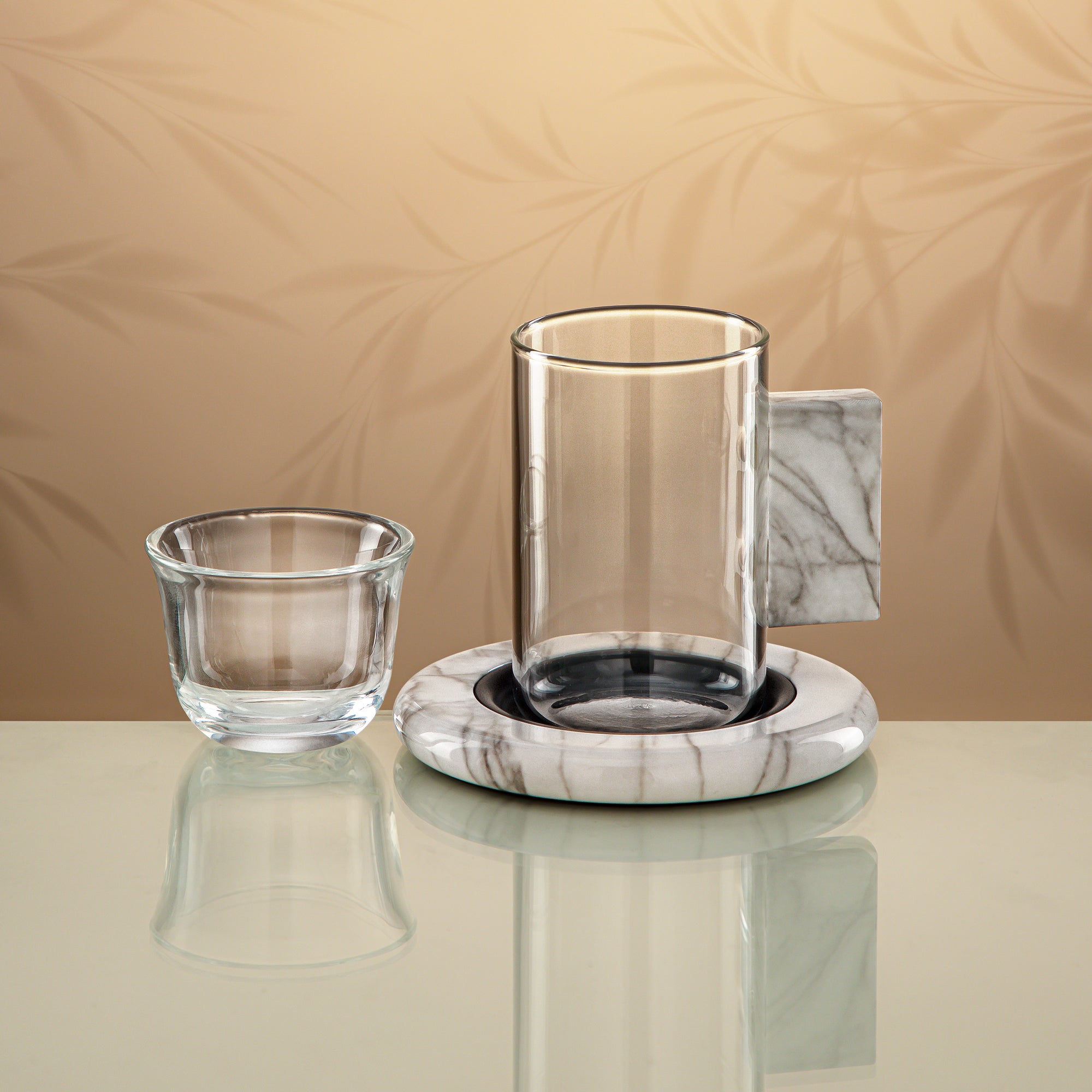 Almarjan Tea Set 18 Pieces Clear with White Marble & Matt Black Accents