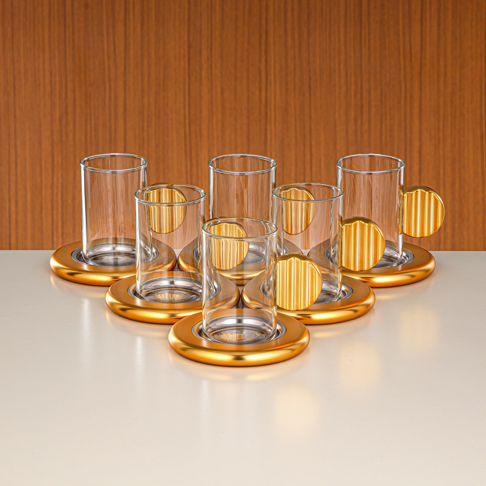 Almarjan Tea & Coffee Set 18 Pieces Nickel & Matt Gold