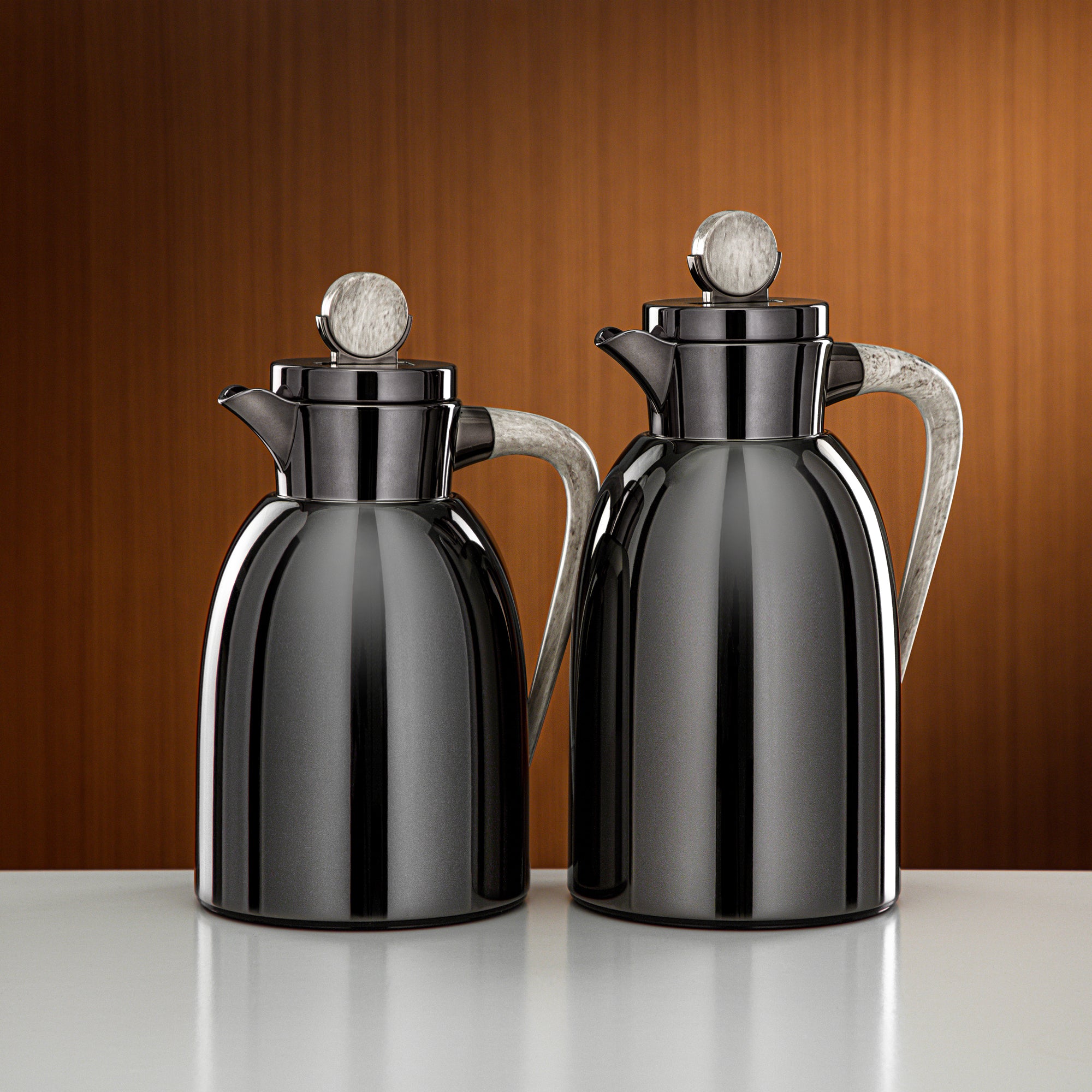 Almarjan Vacuum Flask Set 2 Pieces 1L & 1.3L Gun Black & Marble