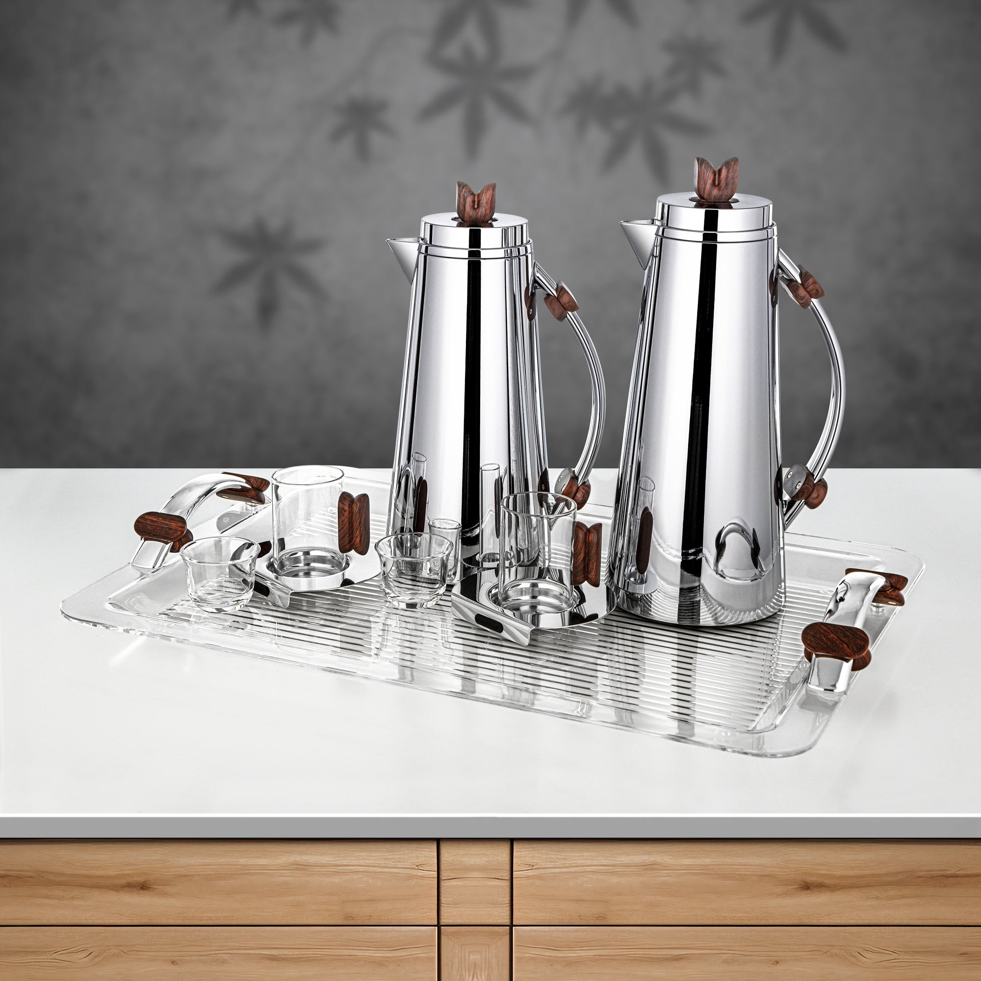 Almarjan 21 Pieces Tea & Coffee Set, Silver & Dark Wood