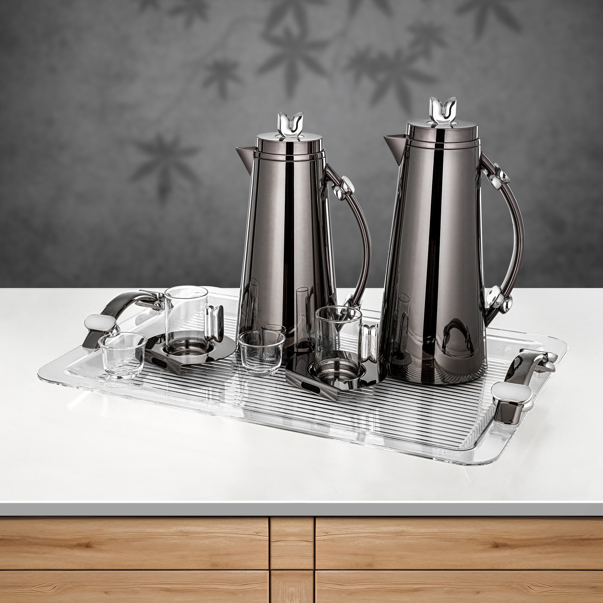 Almarjan 21 Pieces Tea & Coffee Set, Gun Black & Silver