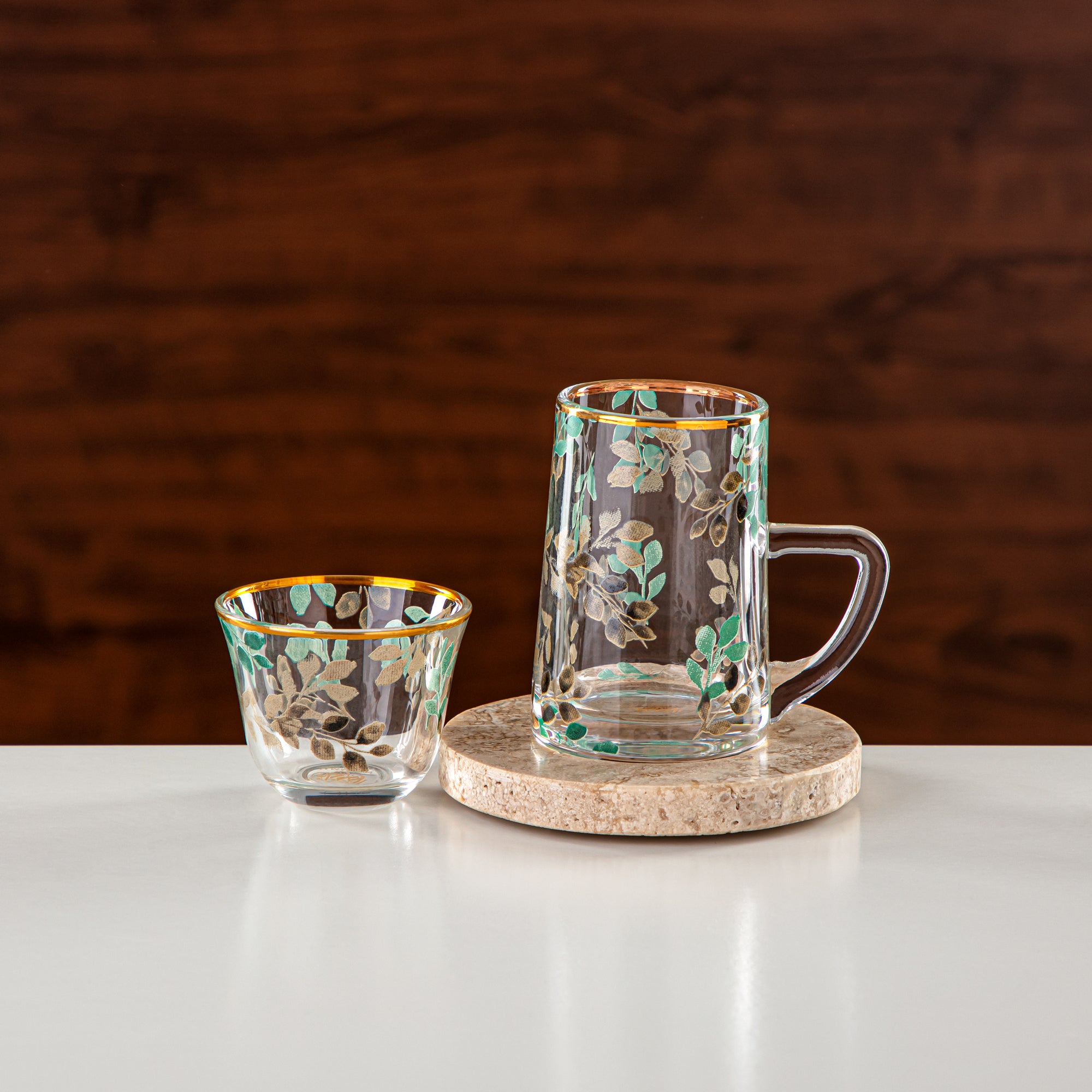 طقم شاي وقهوة المرجان 18 قطعة، زجاج وترافرتين (GLS2630068) - أدوات تقديم عصرية