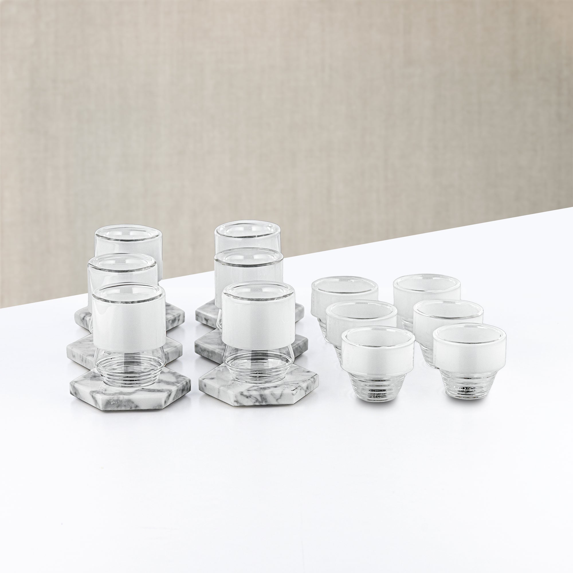 طقم شاي وقهوة عربية المرجان، 18 قطعة، زجاج ورخام