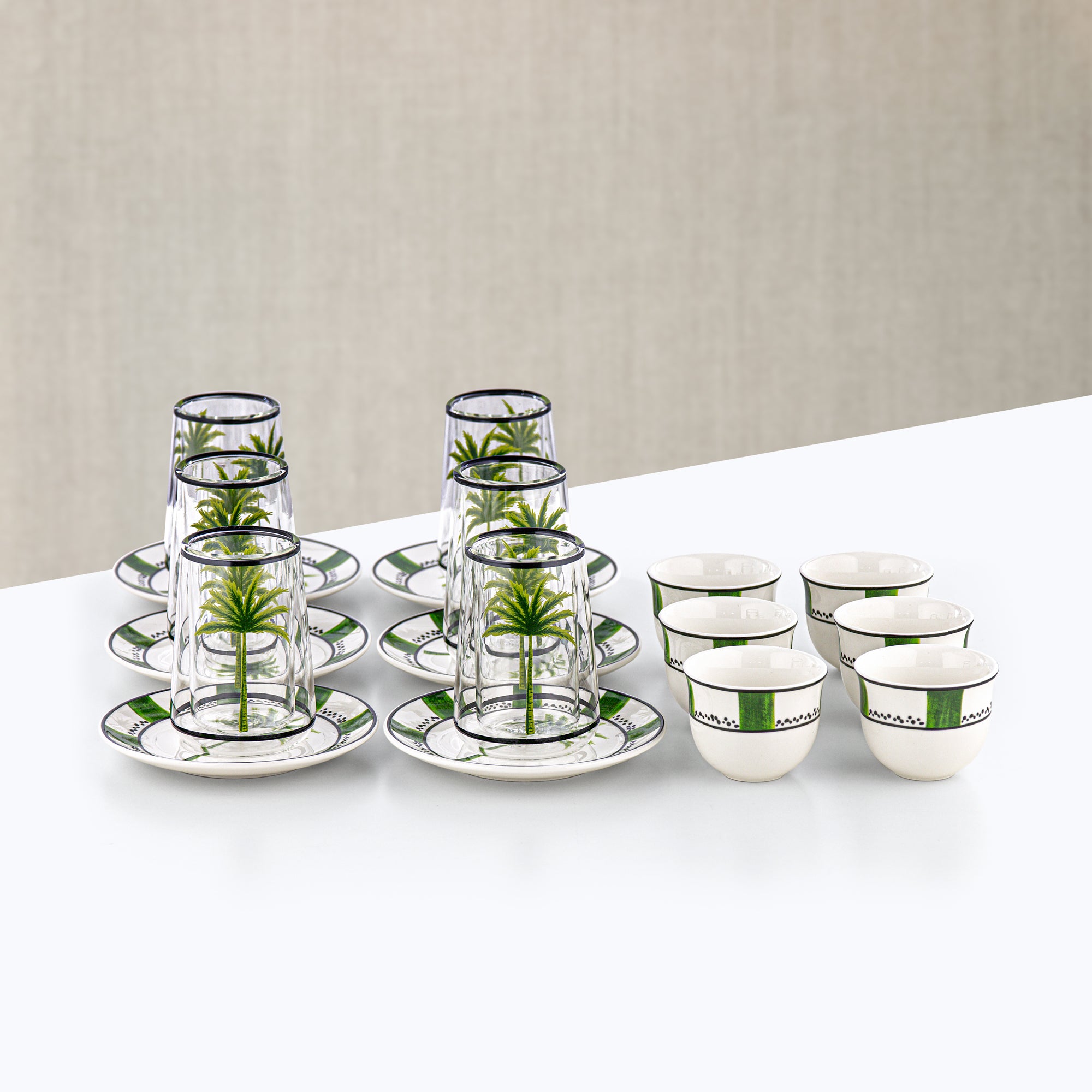 طقم شاي وقهوة عربية المرجان، 18 قطعة، زجاج وبورسلين