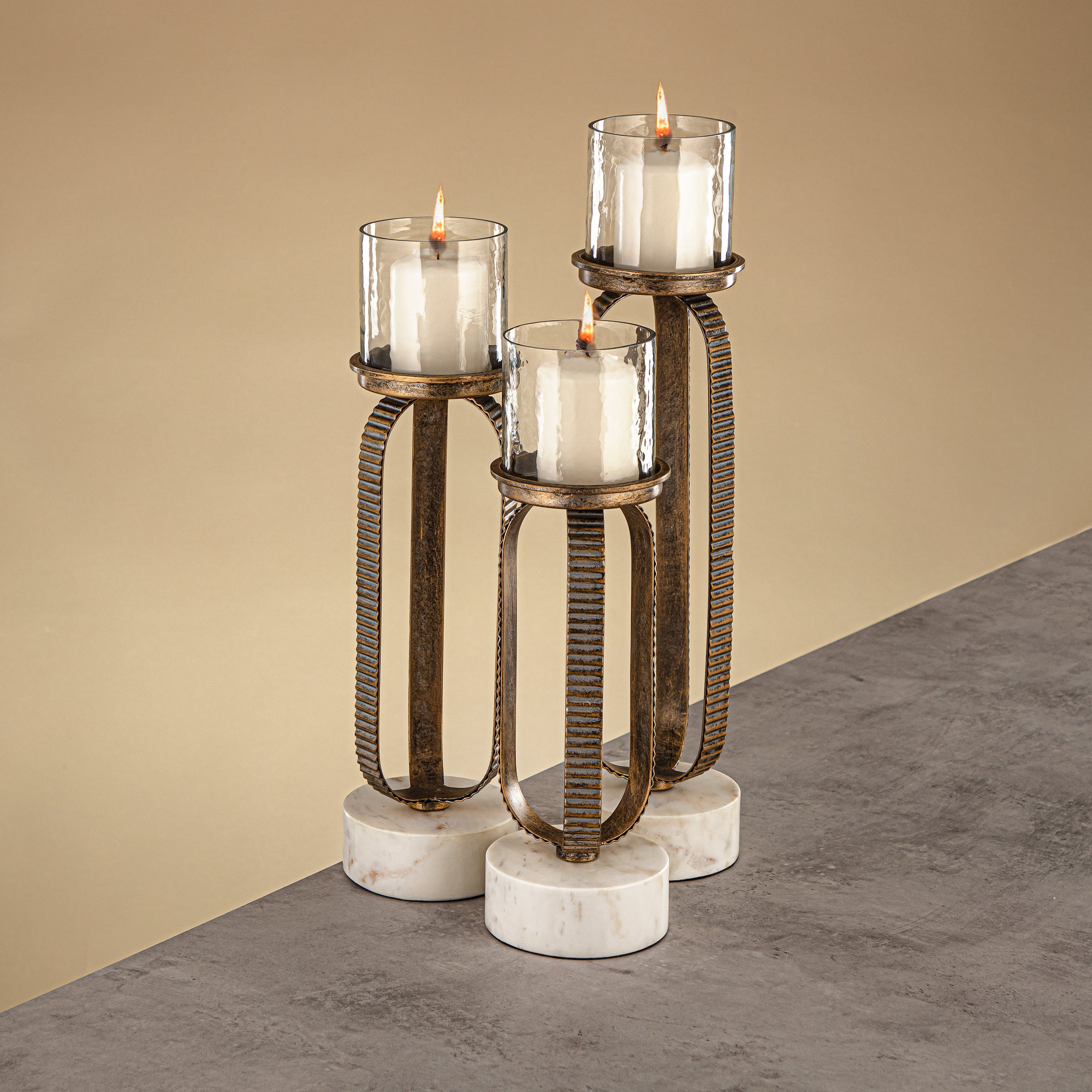 Almarjan Pillar Candle Holder 39cm Champagne Gold