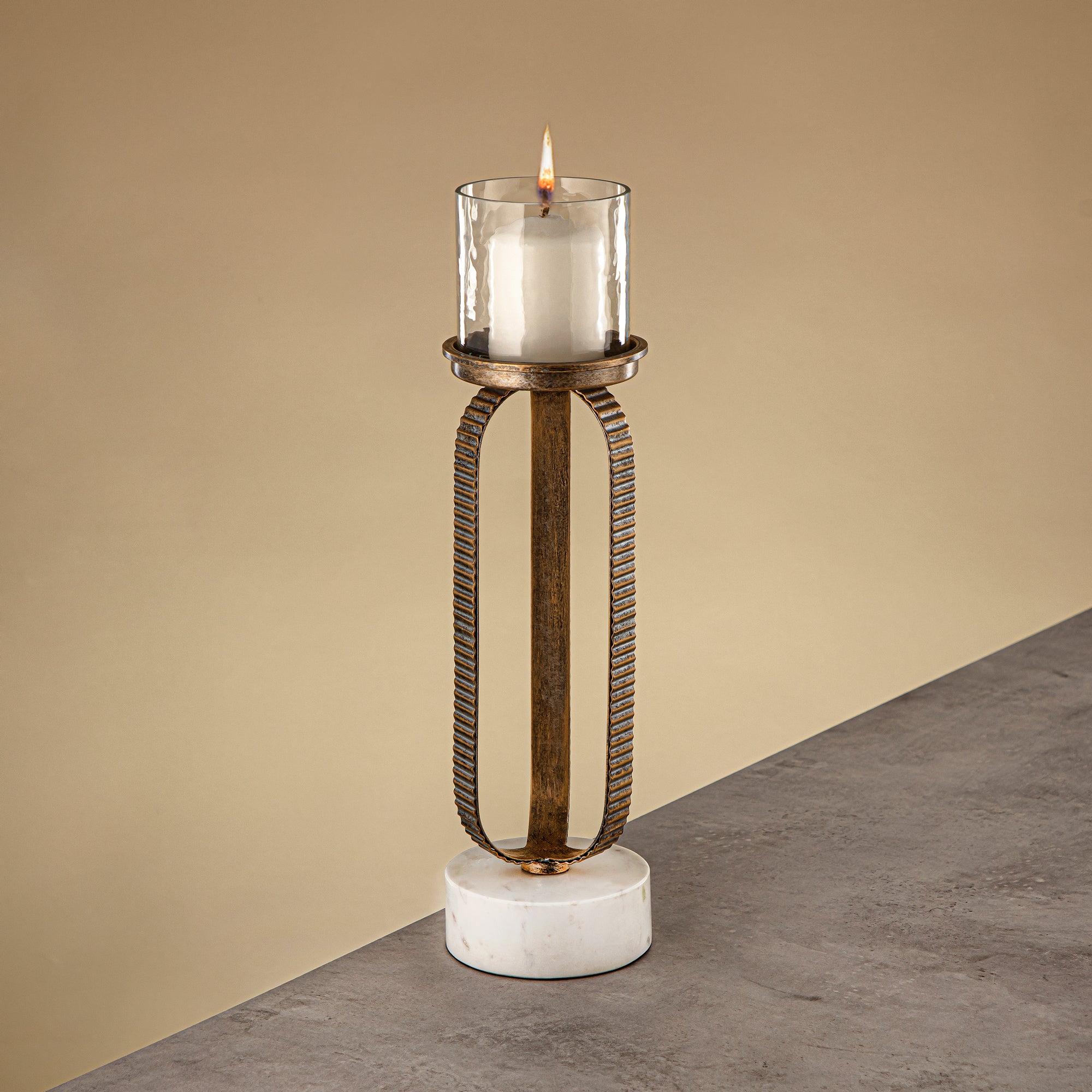 Almarjan Pillar Candle Holder 39cm Champagne Gold