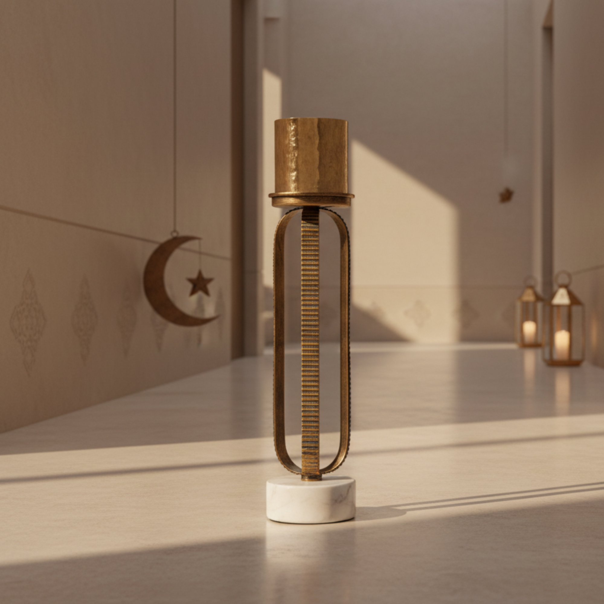 Almarjan Pillar Candle Holder 44cm Champagne Gold