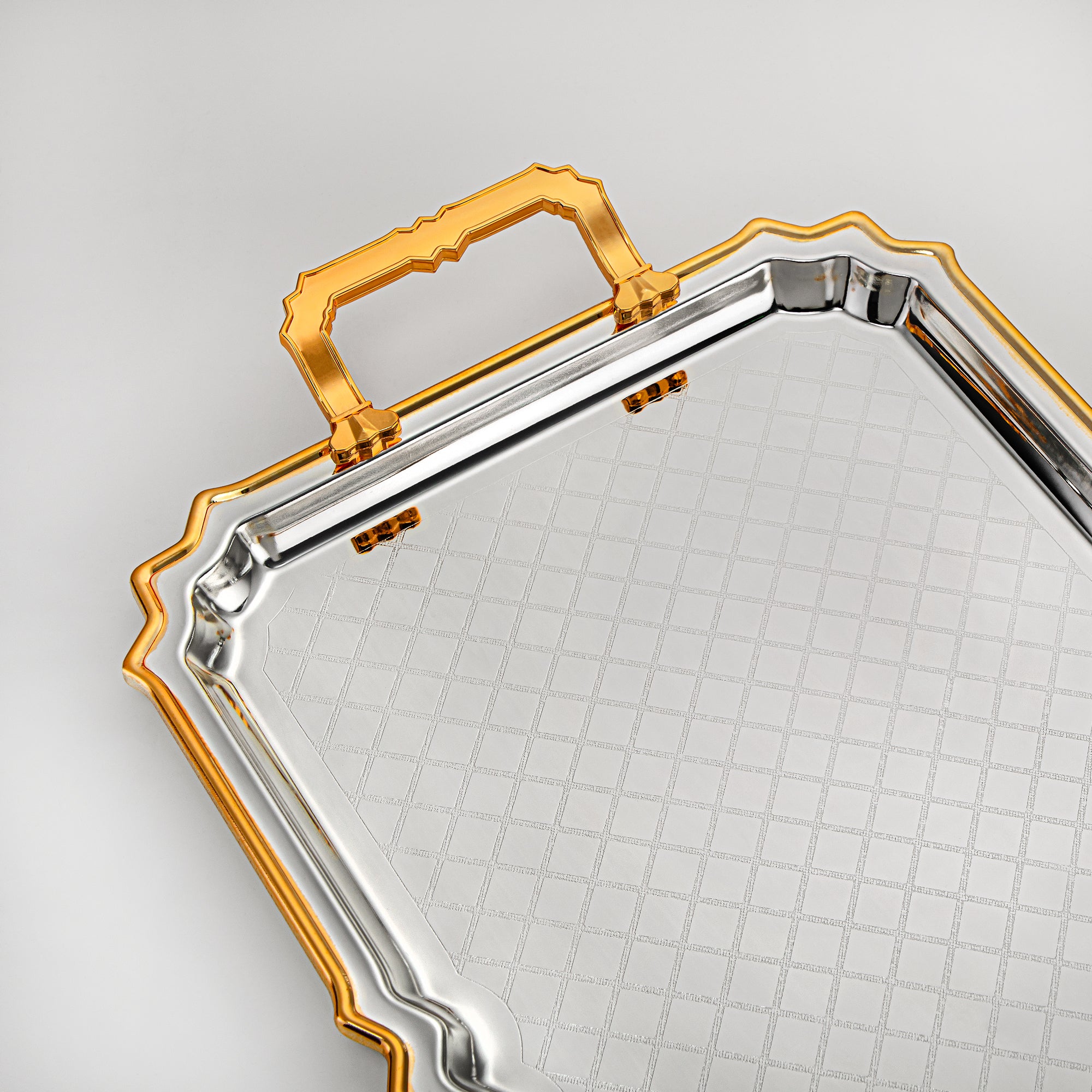 مجموعة صواني تقديم المرجان 3 قطع فضي وذهبي - HT2411007