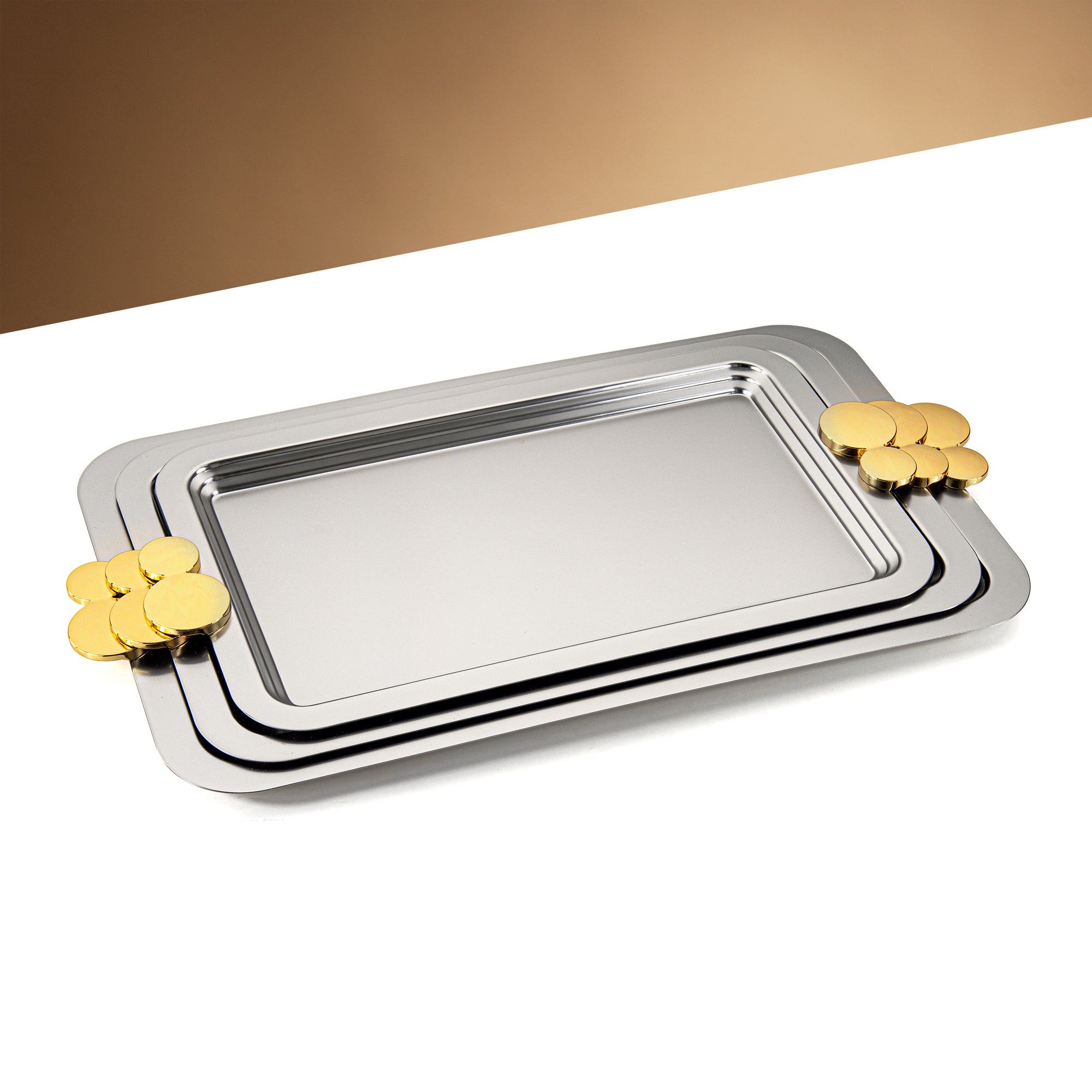 Almarjan 3 Pieces Serving Tray Matte Nickel & Gold - HT2506005