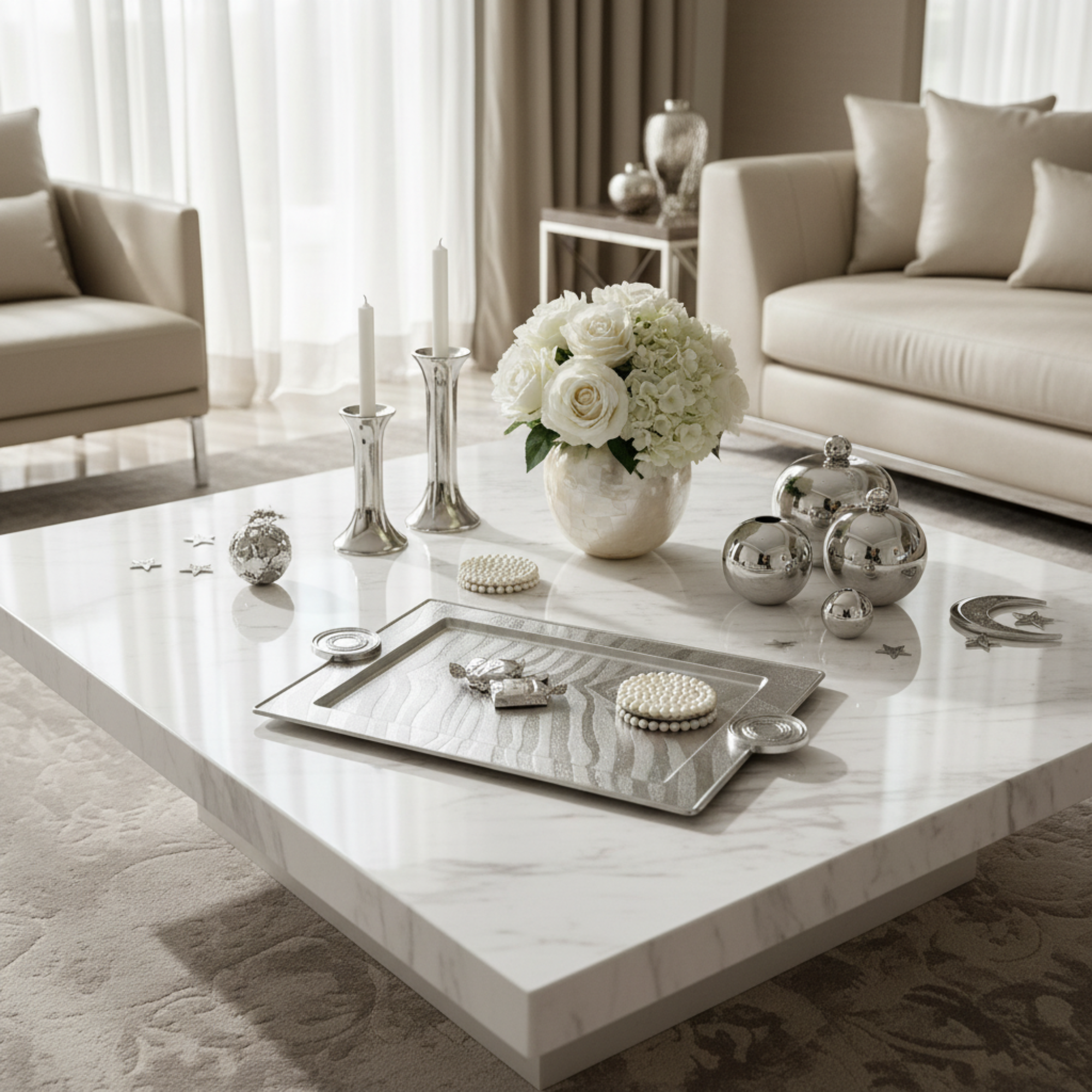 صينية تقديم المرجان 59 سم فضي بتصميم متشقق