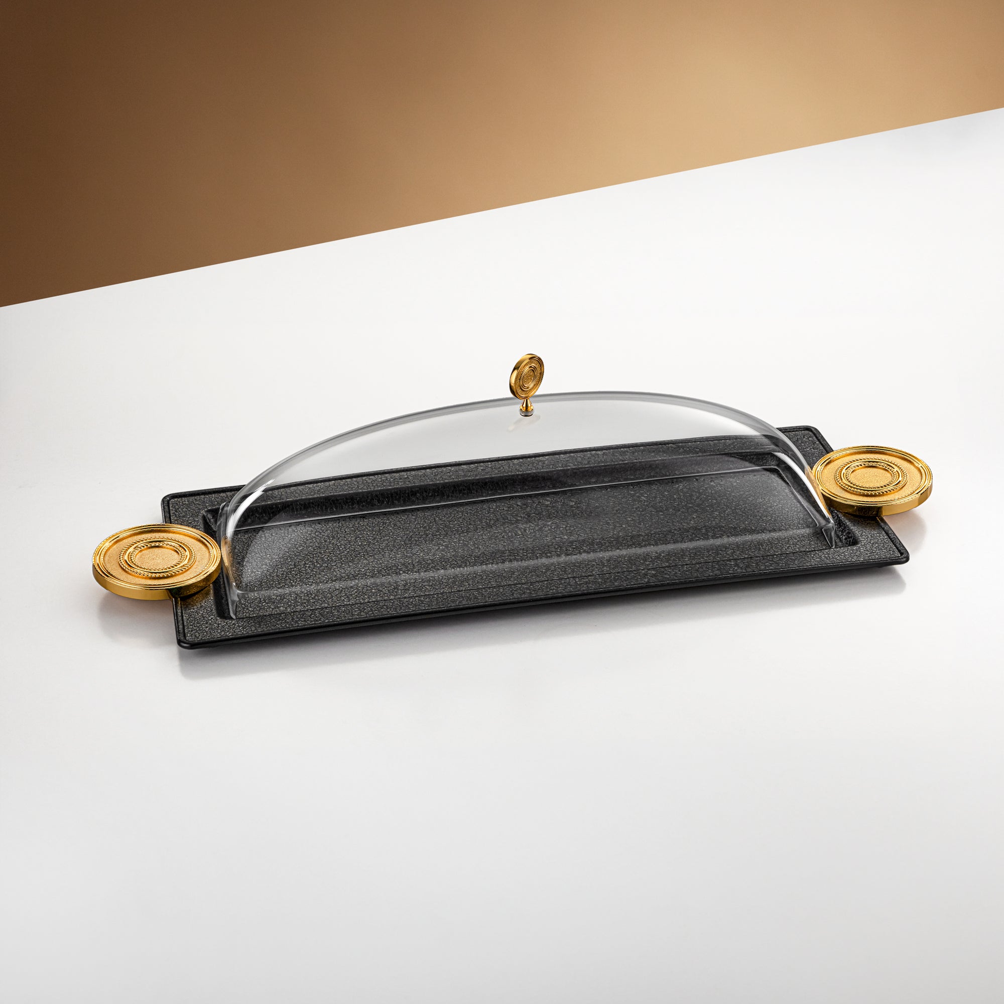 Almarjan Serving Tray with Cover 56 cm Black & Gold Crackle