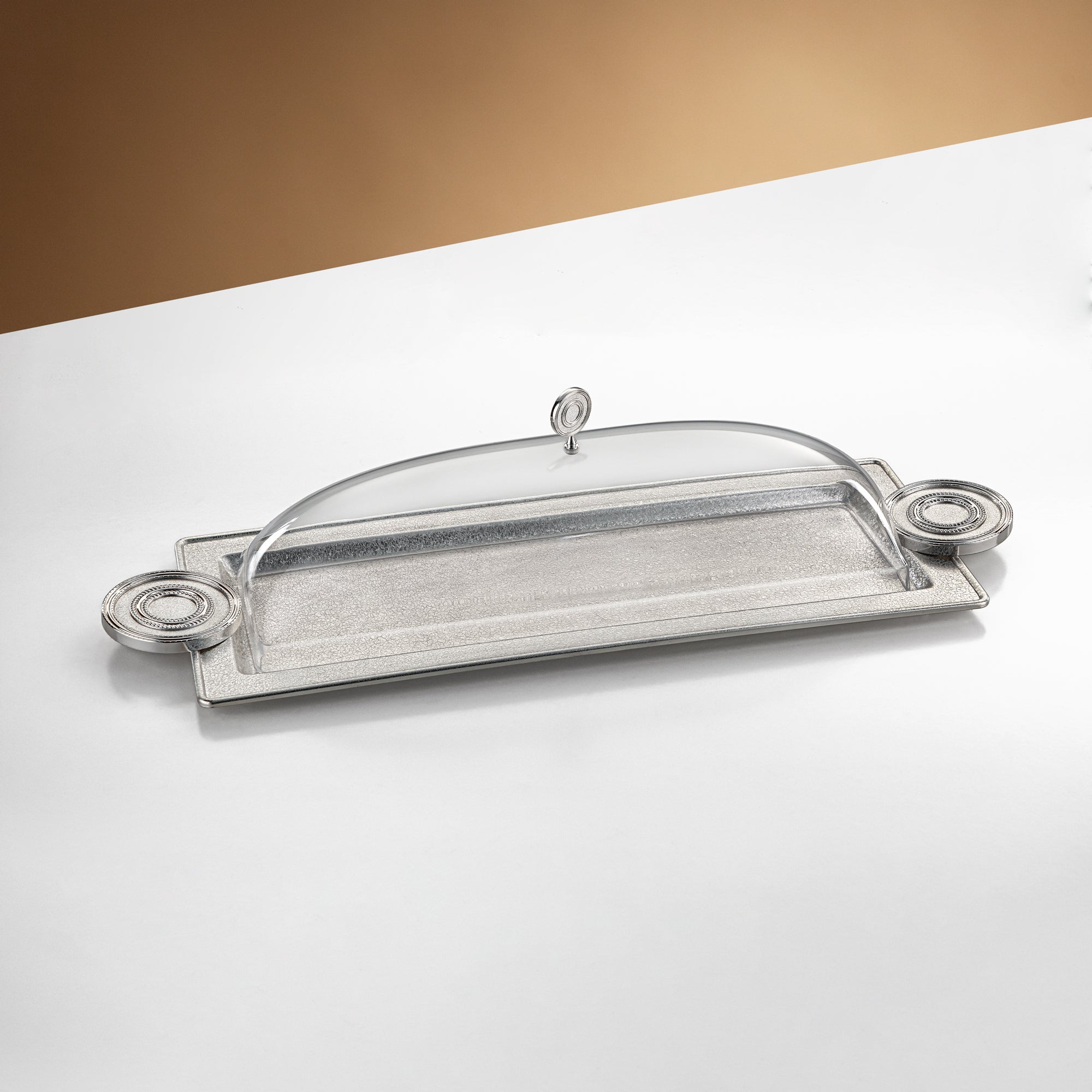 Almarjan Serving Tray with Cover 56 cm Silver Crackle