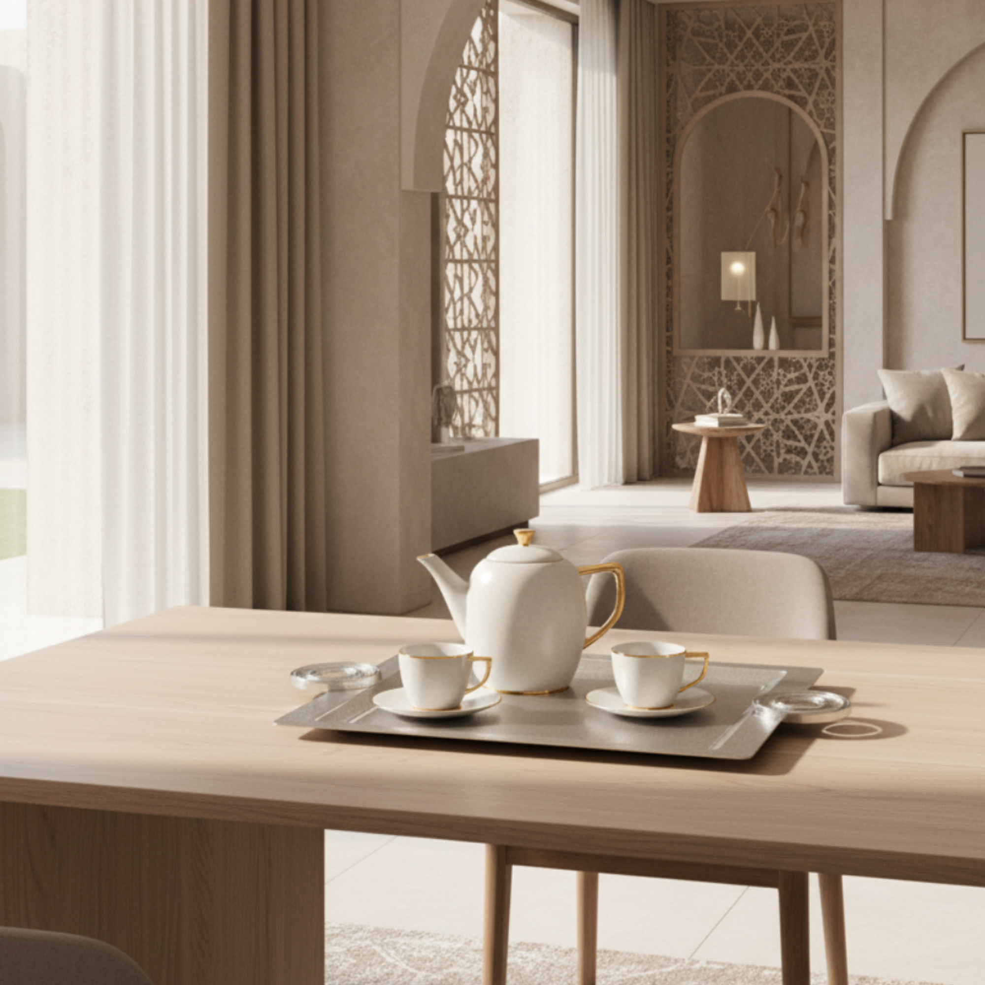 Almarjan Serving Tray 54 cm Silver Crackle