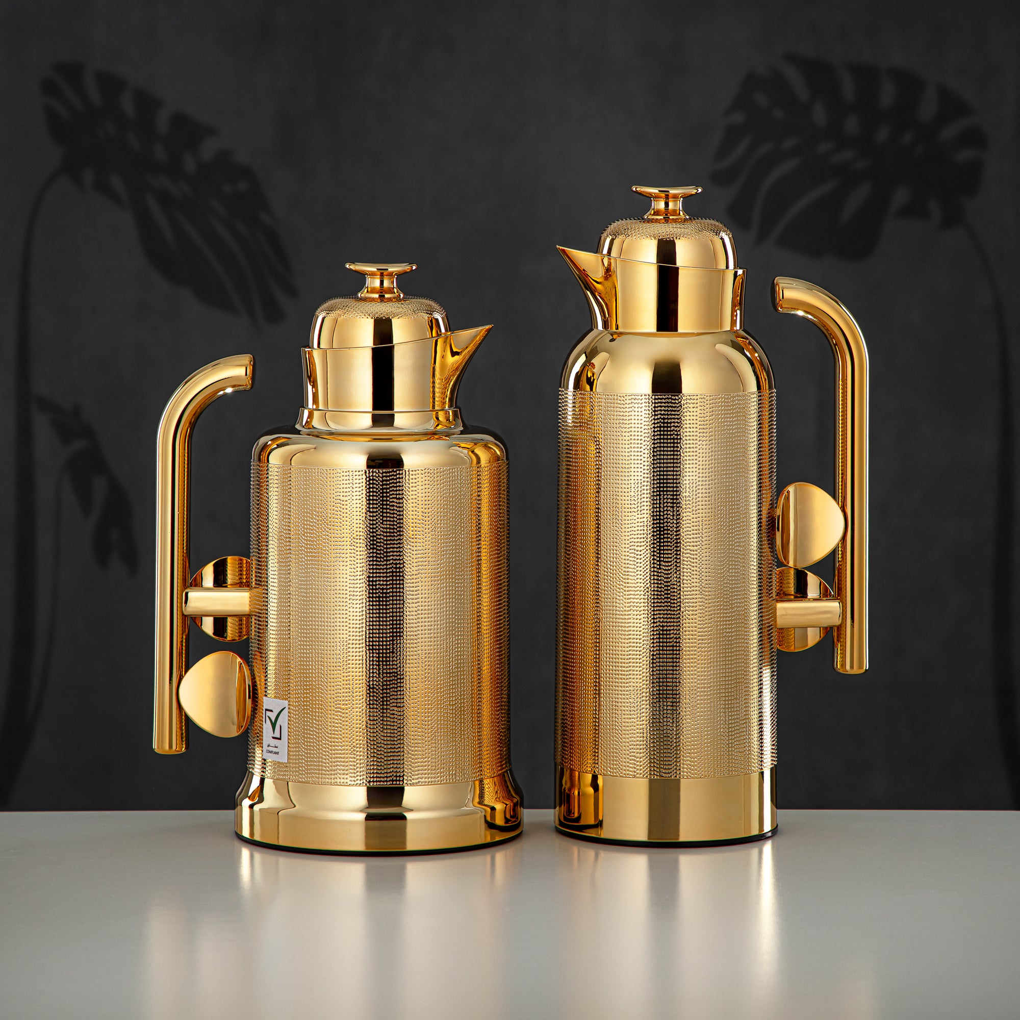 Almarjan Vacuum Flask Set, ABS, Push Button, 1L + 1L, Gold (IZ-G) - Modern Elegance