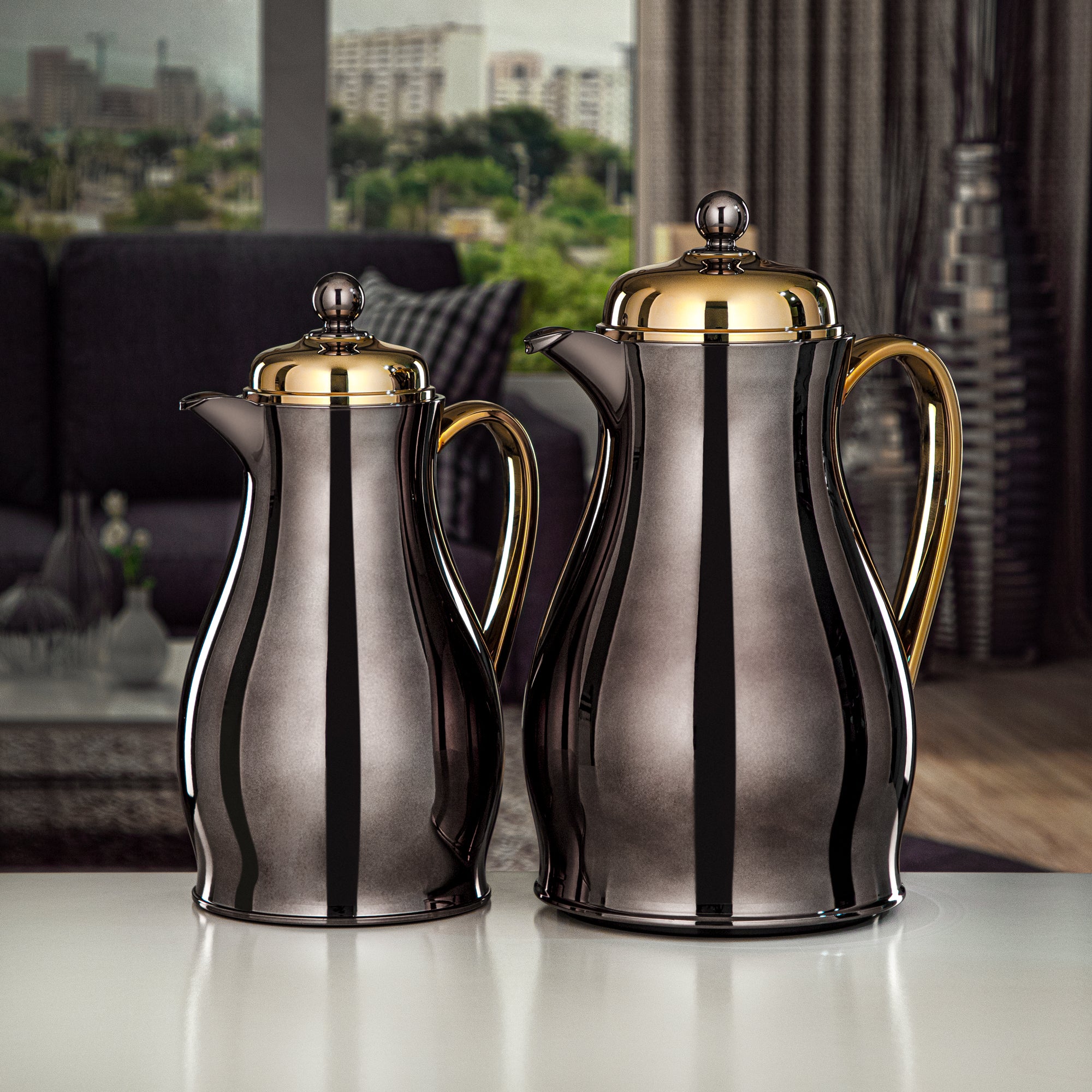 طقم ترامس المرجان Nickle Black & Gold 0.7L + 1L (RPA-070-NBKG+RPA-100-NBKG) – تقديم أنيق | رمضان و التجمعات