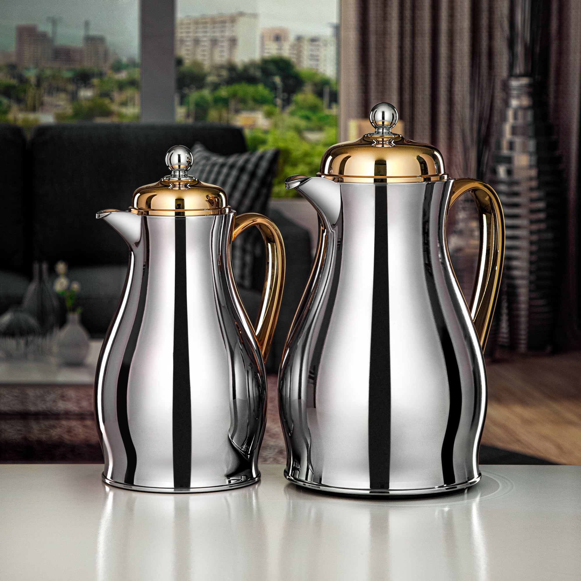 طقم ترامس المرجان فضي وذهبي 0.7L + 1L (RPA-070-SG+RPA-100-SG) – تقديم أنيق | رمضان واللقاءات