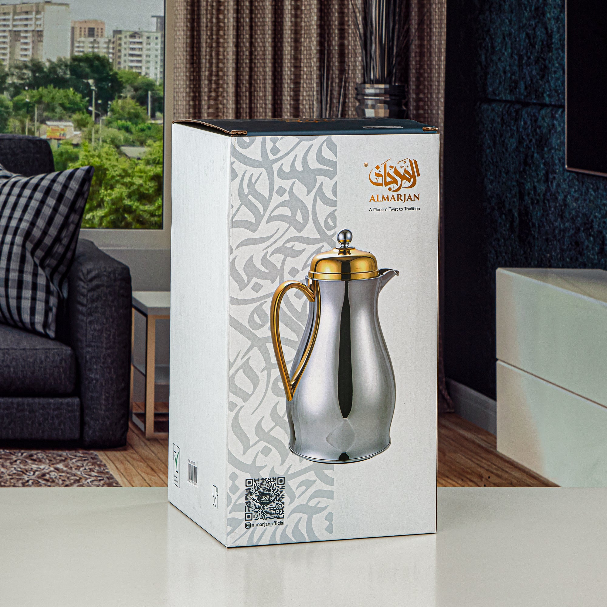 Almarjan Vacuum Flask Metal Body with Glass Liner 1L Nickel Black & Gold (RPA-100-NBKG) – Everyday Elegance Collection