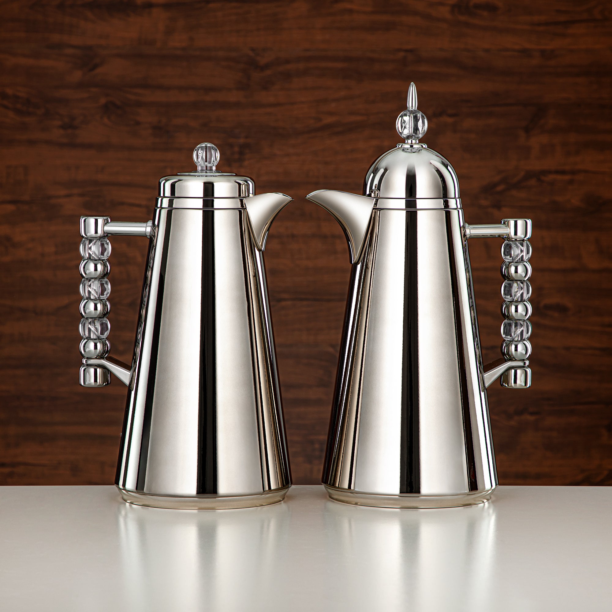 Almarjan Vacuum Flask Set Push Button 1L + 1L Silver & Transparent Acrylic (SJ42-SCAC) - Tea & Coffee Flask