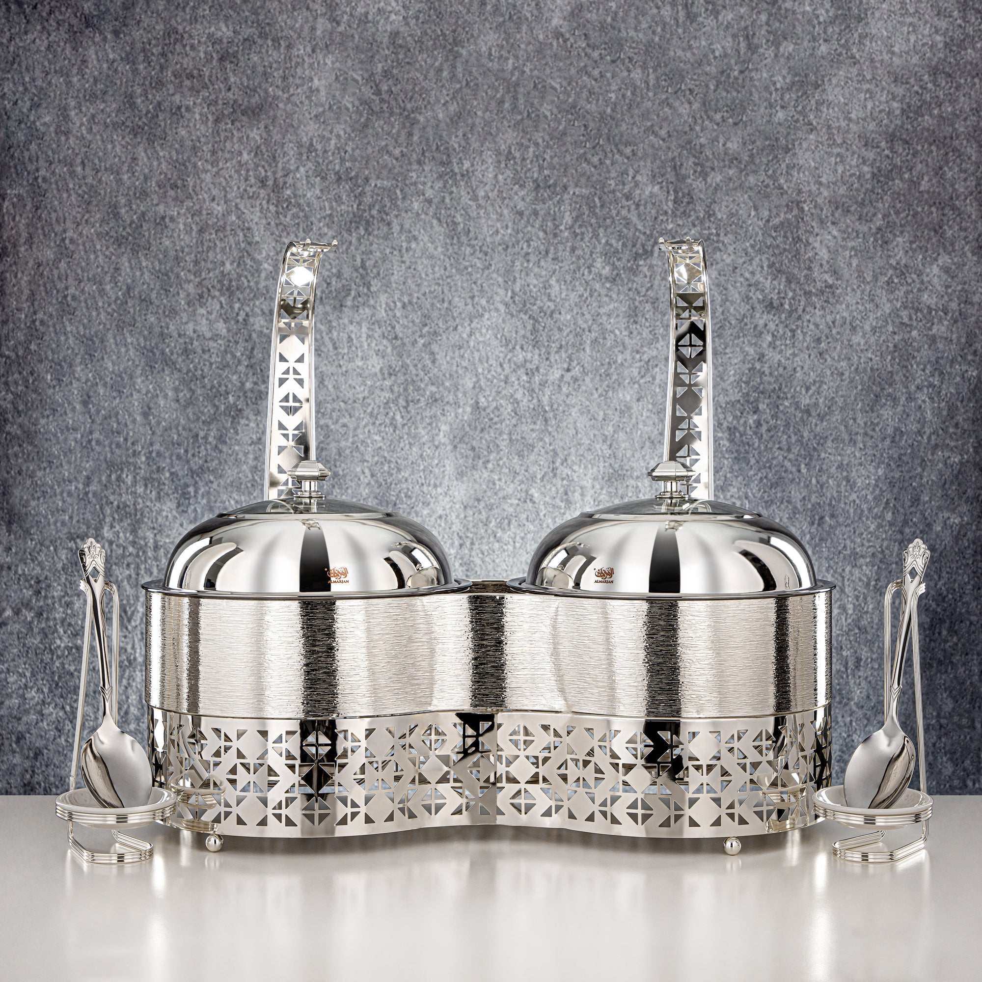 المرقجان 3000 مل + 3000 مل طبق تسخين مزدوج فضي - STS0013348