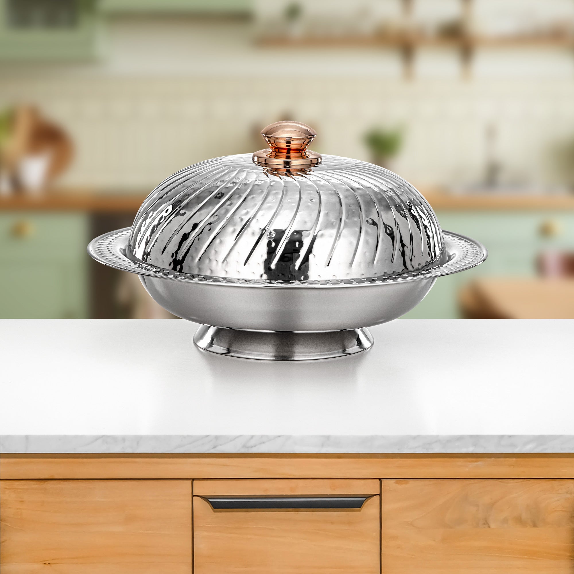 طبق تقديم المرجان مع غطاء 30 سم فضي