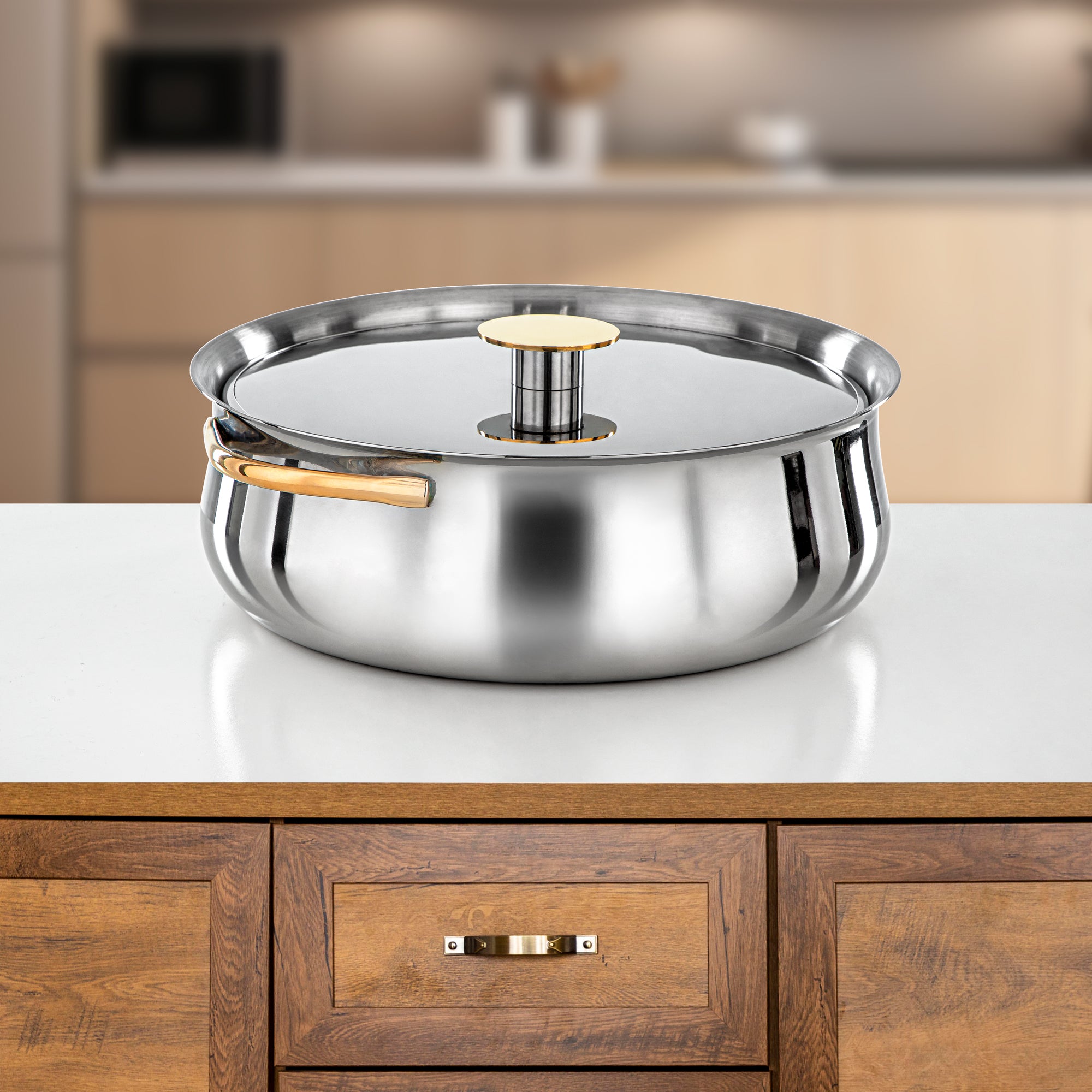 Almarjan Hot Pot Stainless Steel, 30CM (4800ML), Silver & Gold (H25PG15) - Jawaher Collection
