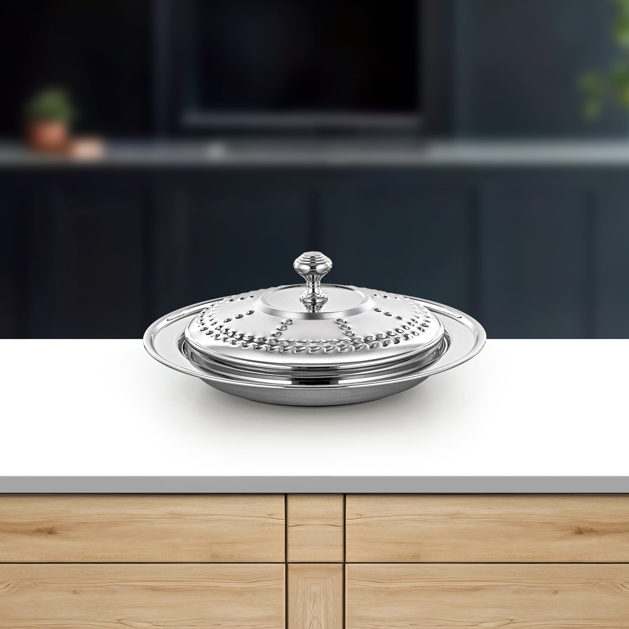 صينية المرجان مع غطاء 30 سم فضي