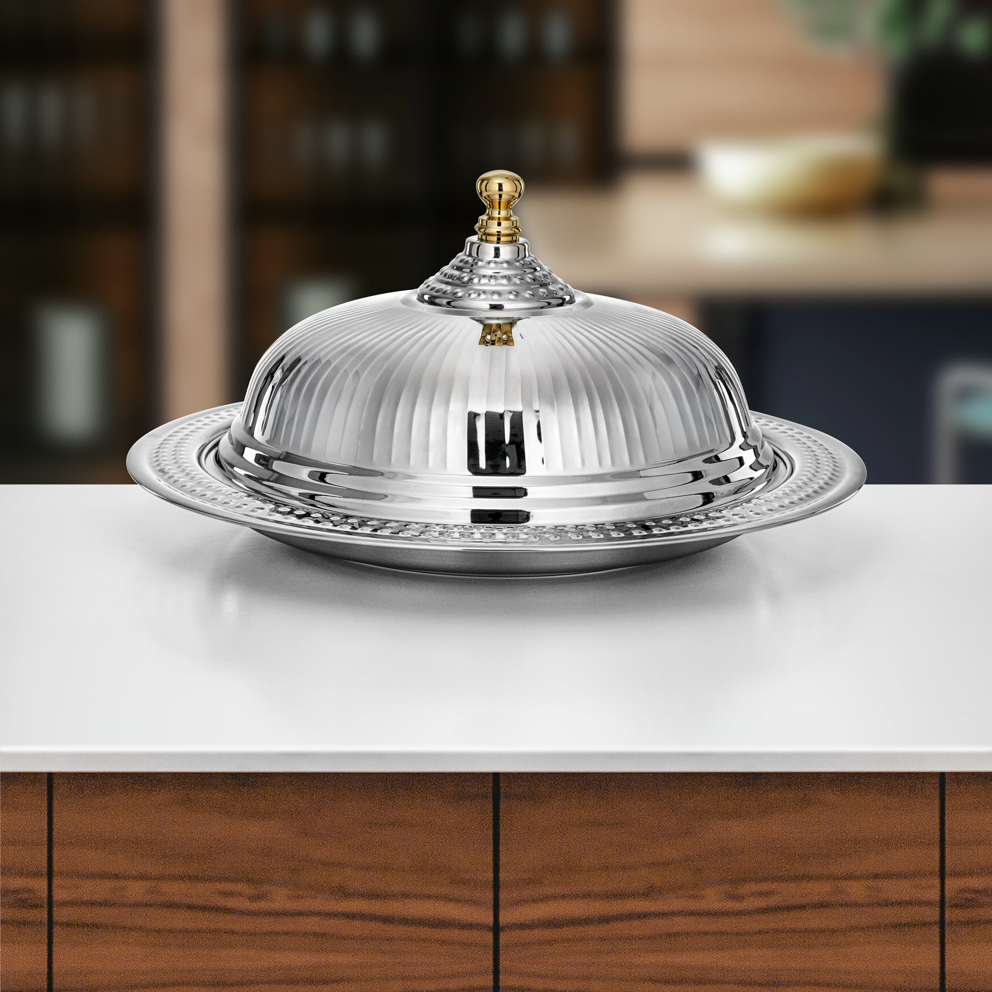 Almarjan Diwan Tray with Cover 45cm Silver