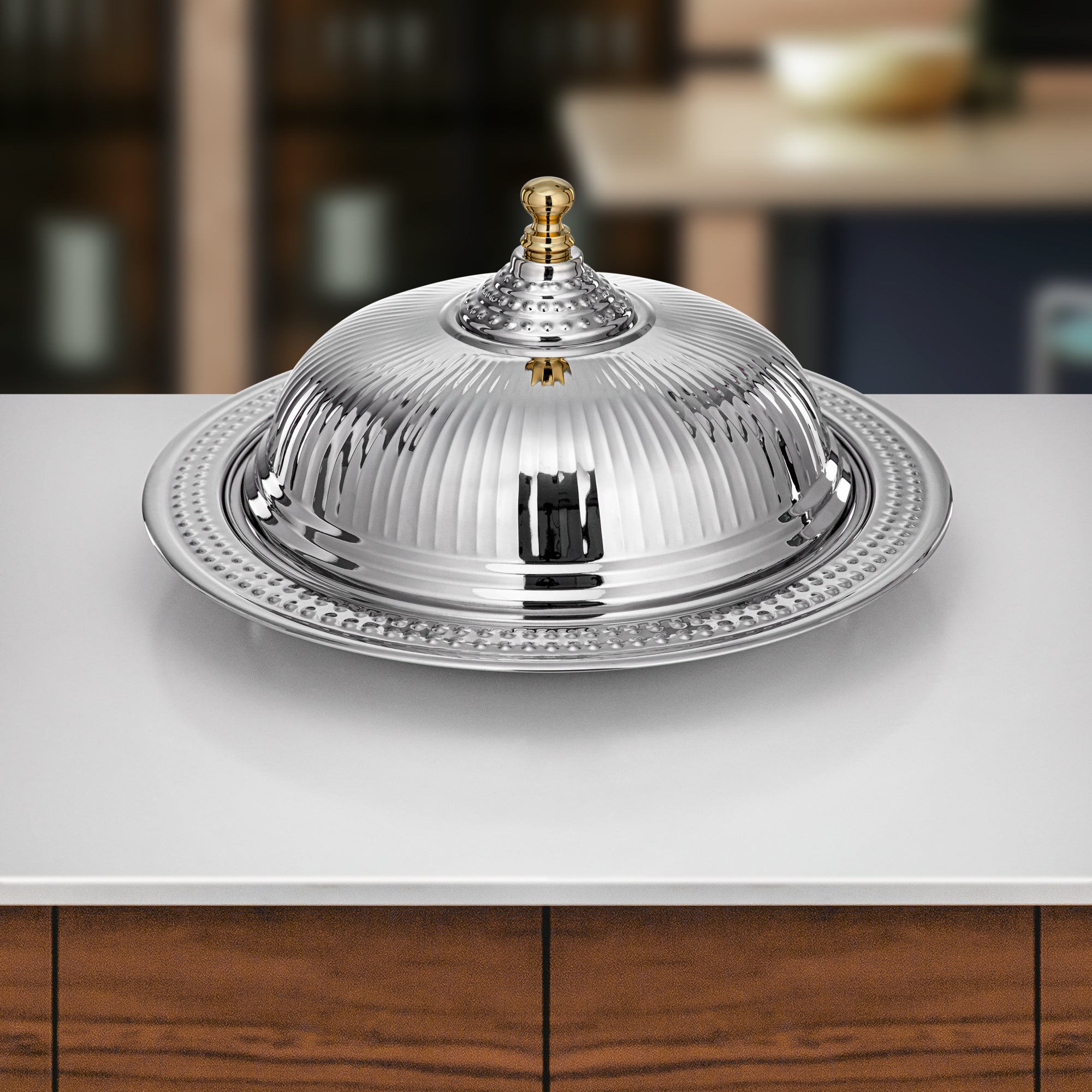 Almarjan Diwan Tray with Cover 45cm Silver