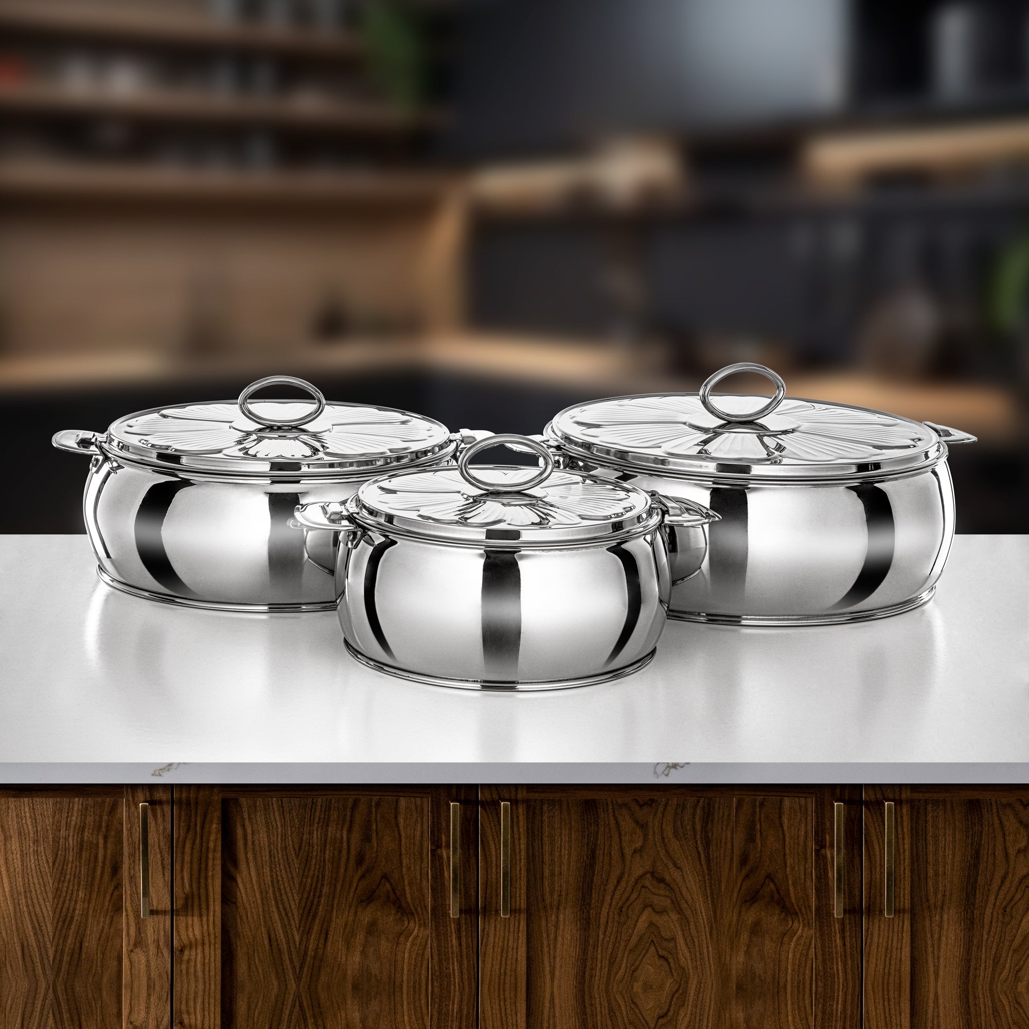 طقم حرارات المرجان سلمى، ٣ قطع، تشطيب فضي لامع