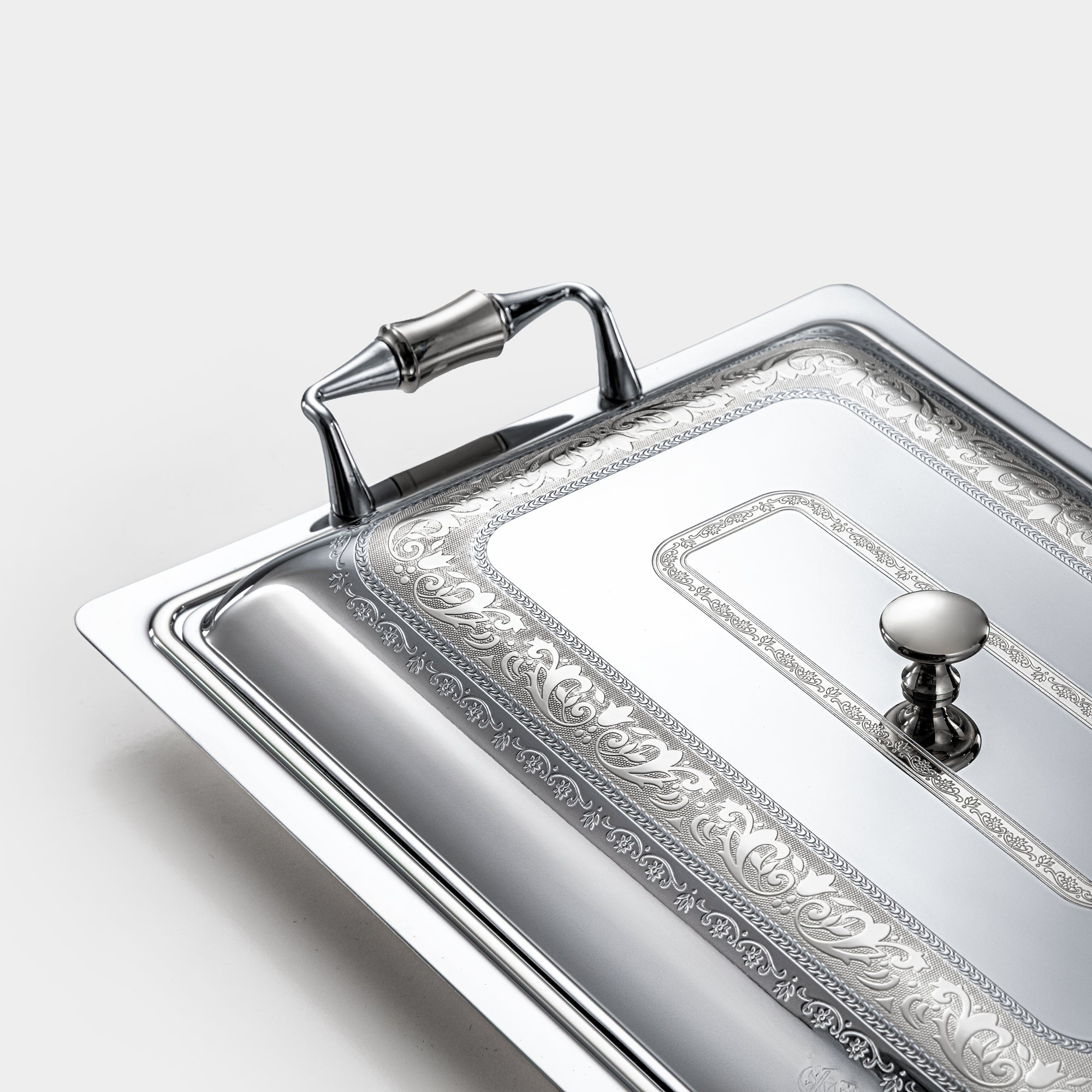 Almarjan Rectangular Serving Tray with Cover 45cm Silver