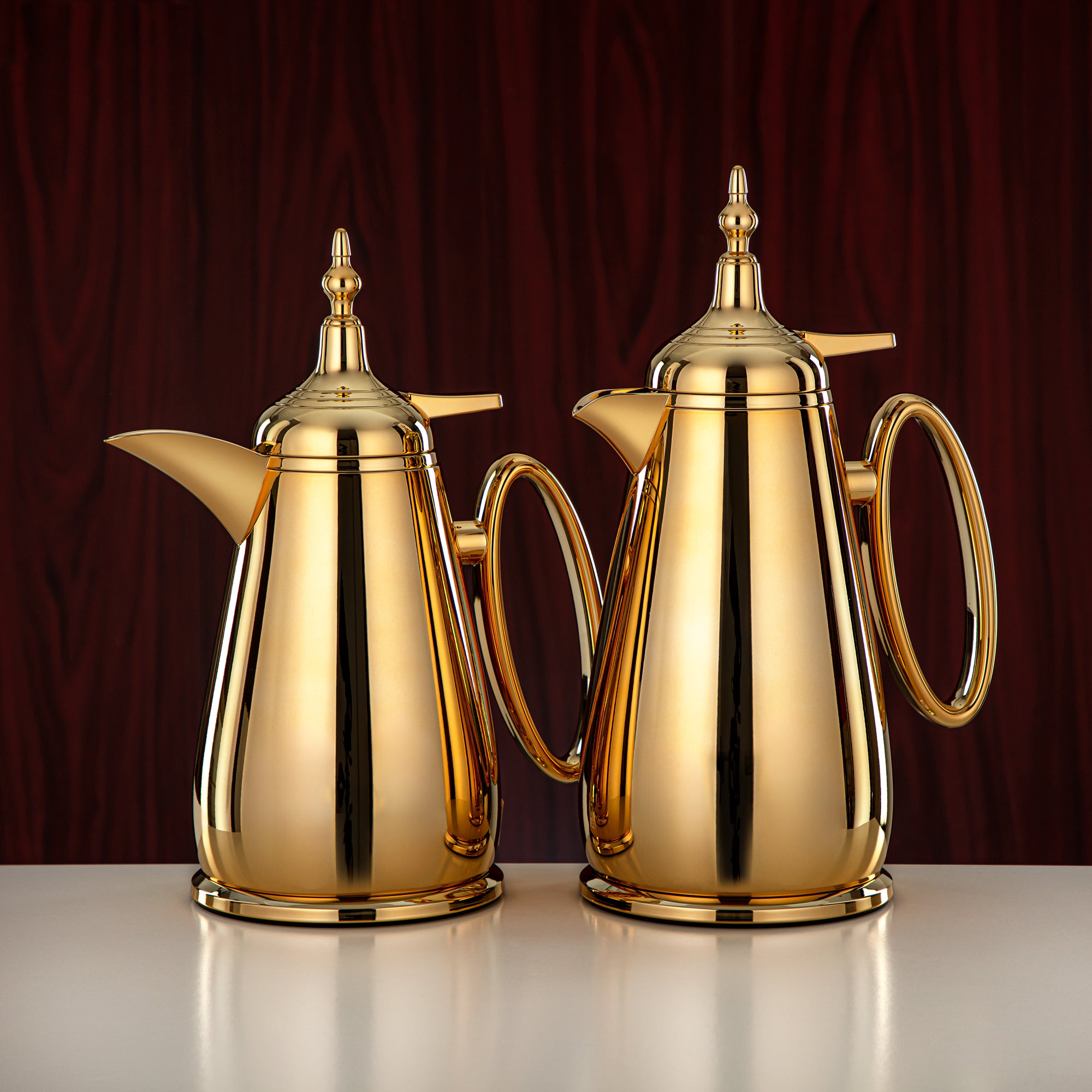 Almarjan Vacuum Flask Set Push Button ABS Gold 0.7L + 1L (UOP-A0700/B1000C95) - Classic Vacuum Flask