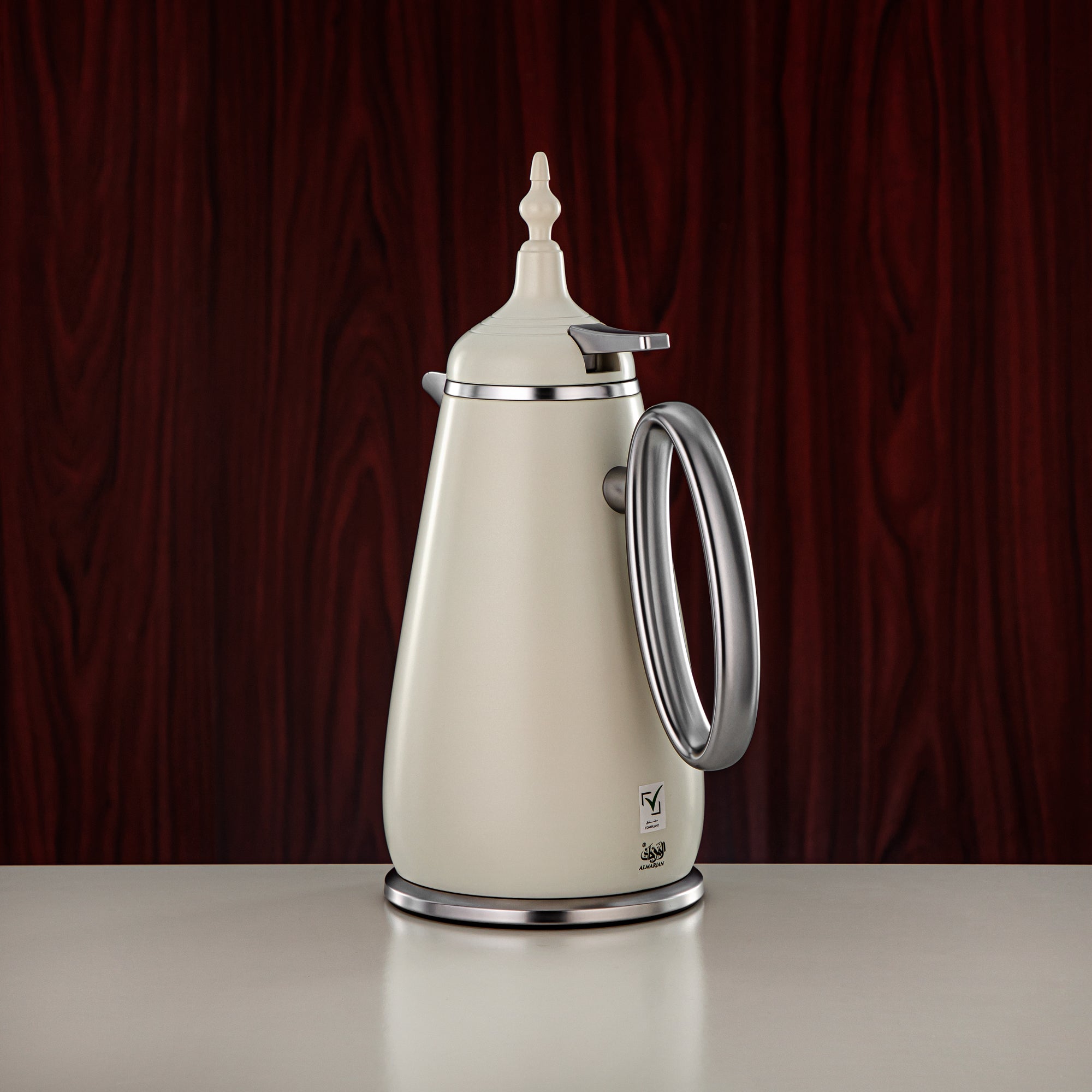 Almarjan Vacuum Flask Set Push Button ABS Matt White & Matt Silver 0.7L + 1L (UOP-A0700/B1000Q330YZE23) - Classic Vacuum Flask