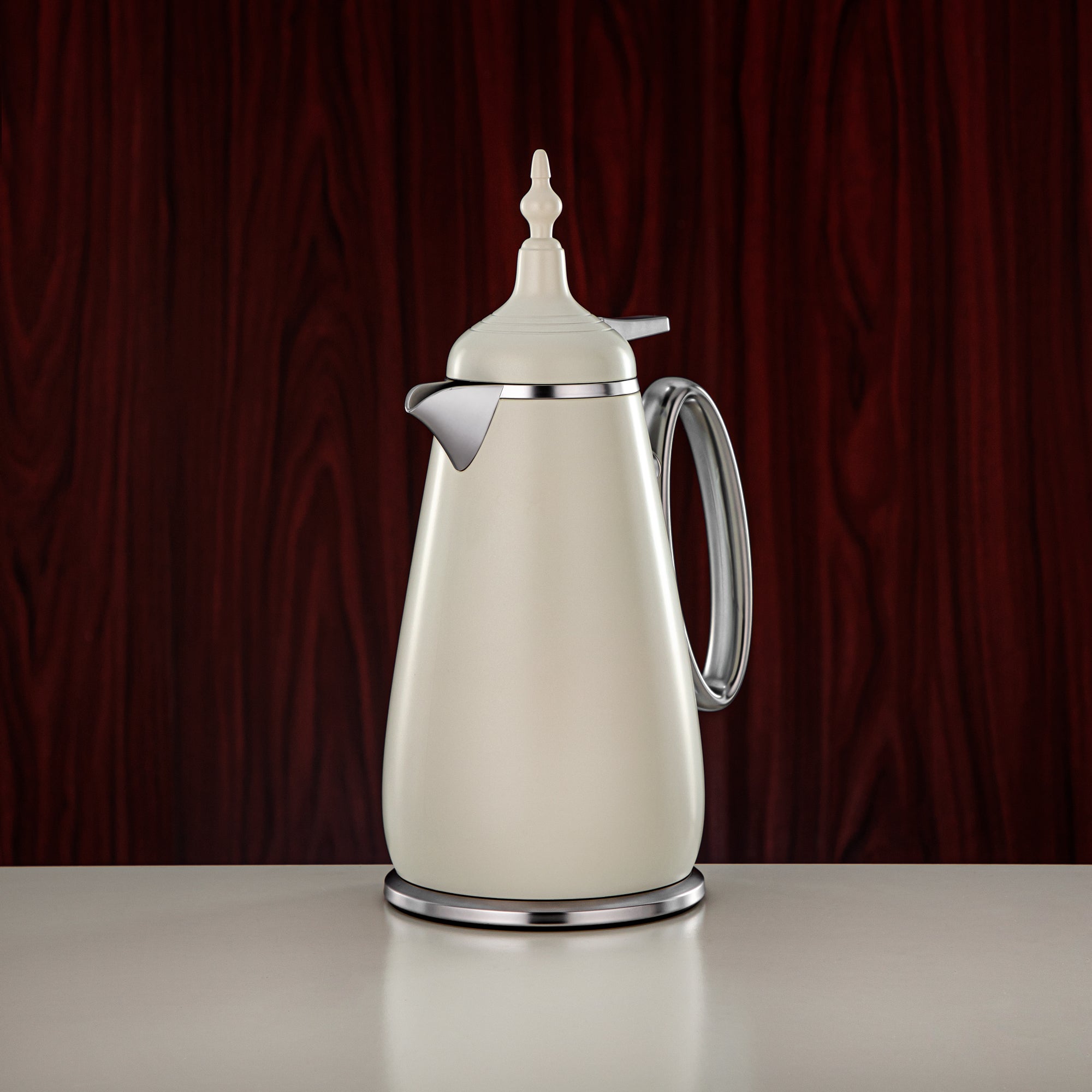 Almarjan Vacuum Flask Set Push Button ABS Matt White & Matt Silver 0.7L + 1L (UOP-A0700/B1000Q330YZE23) - Classic Vacuum Flask