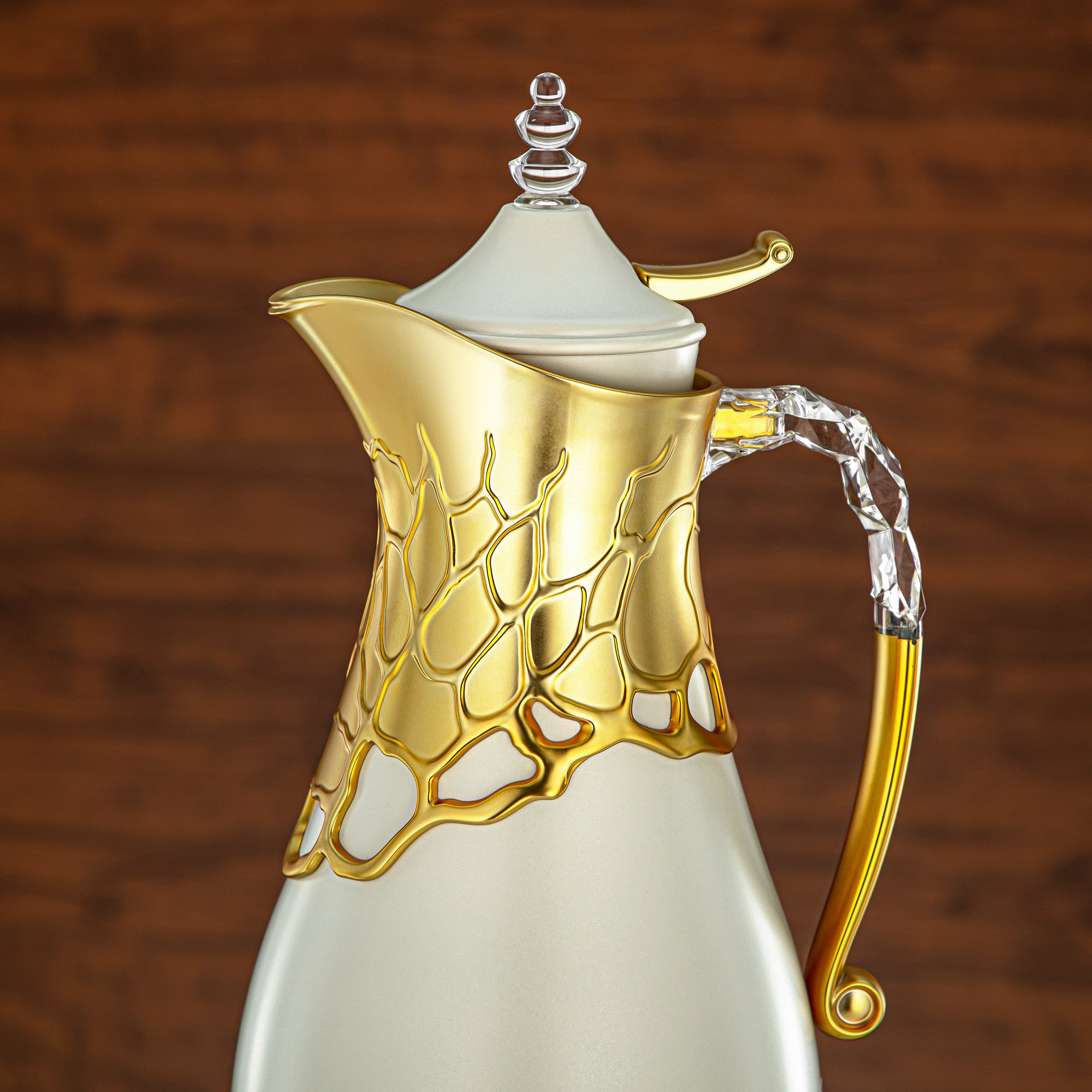 Almarjan Vacuum Flask Set Metal Body 0.7L & 1L ABS & Acrylic Handle (VBC-0700/1000 Q330YZE22) – Ivory & Matte Gold Tea & Coffee Serving