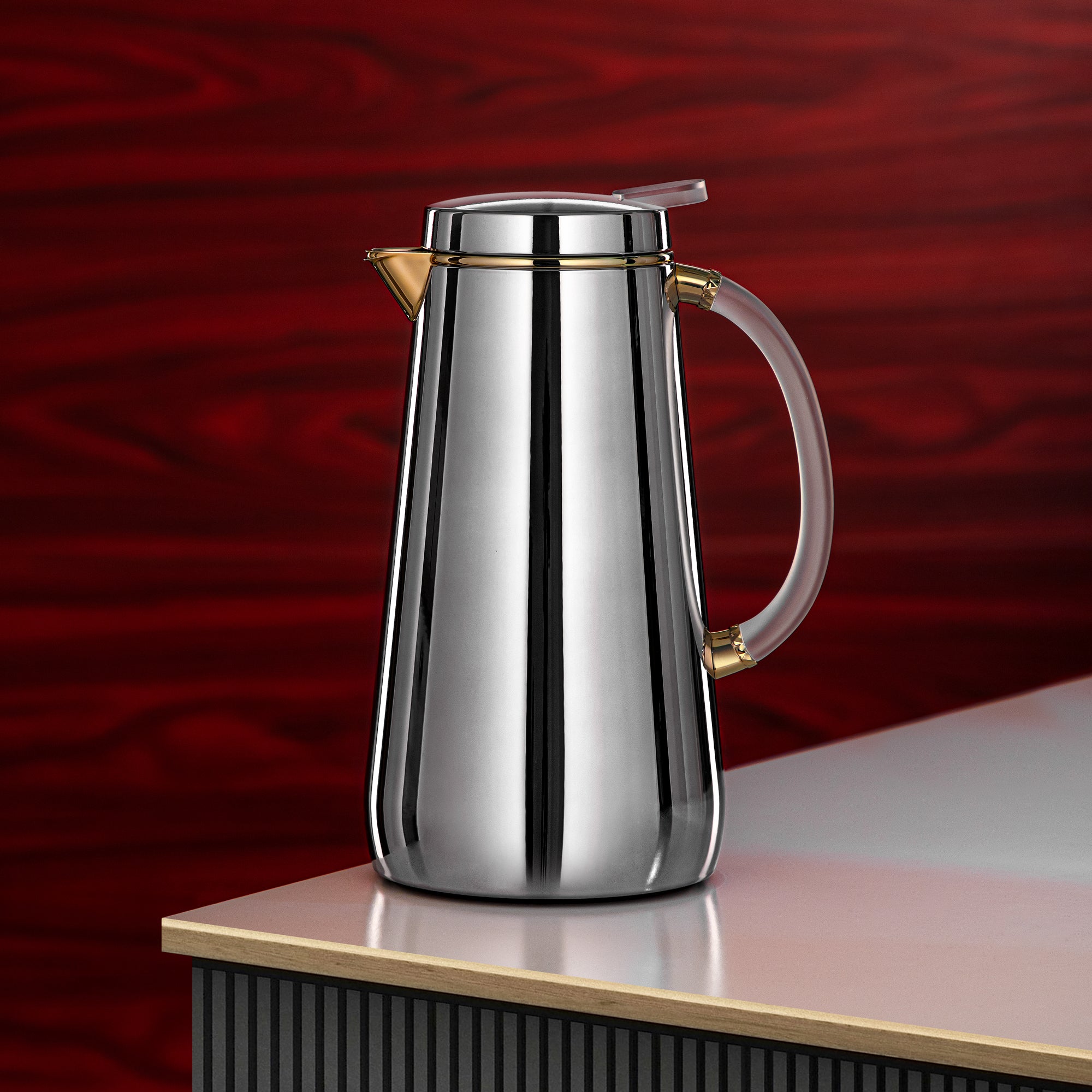 تيرمس المرجان معدن 1 لتر فضي مع صنبور ذهبي ومقبض فروست (VOP-1000 CC95Y15) – تقديم أنيق | رمضان و التجمعات