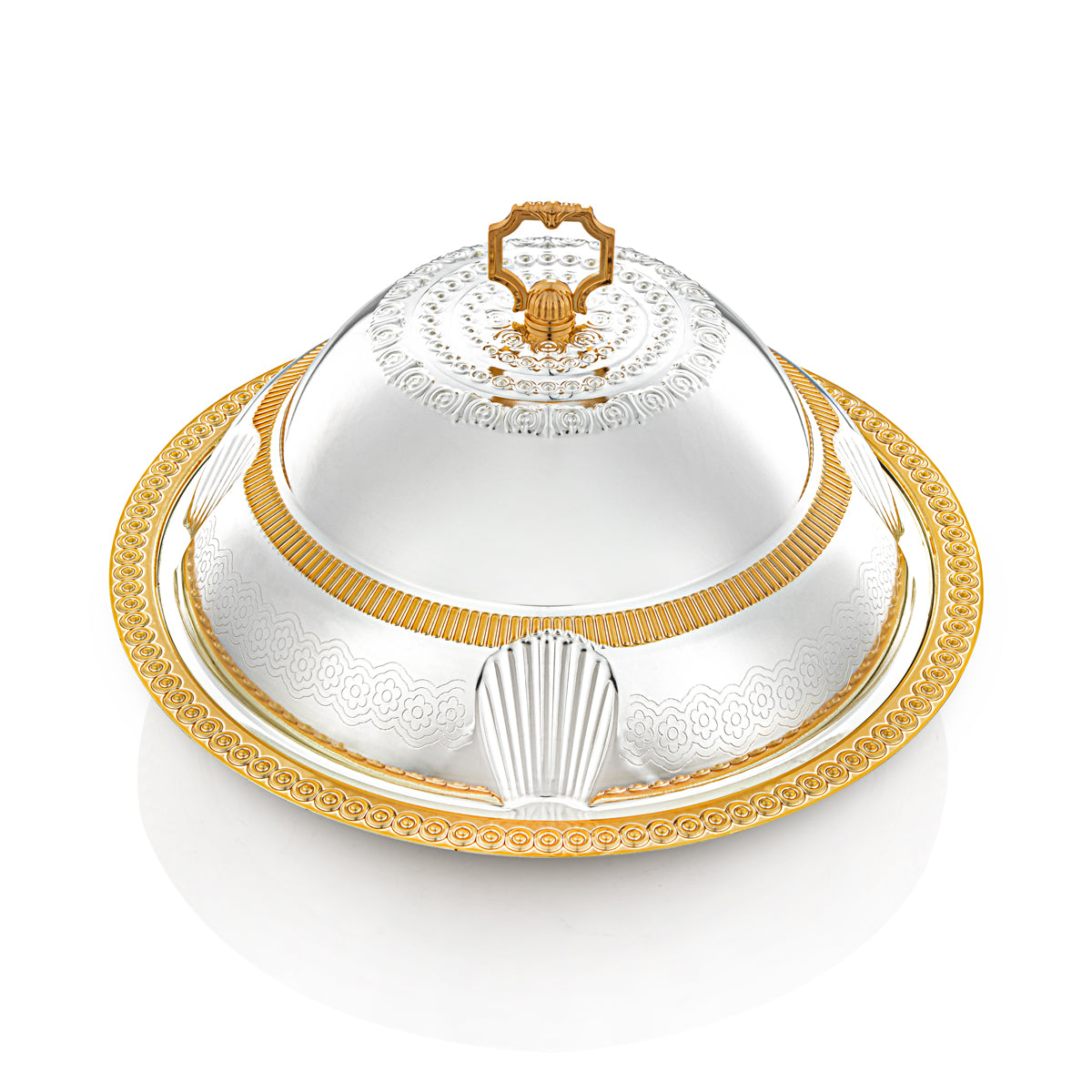 Almarjan 40 CM Sadaf Collection Tray With Cover Silver & Gold - RT4431L-SG