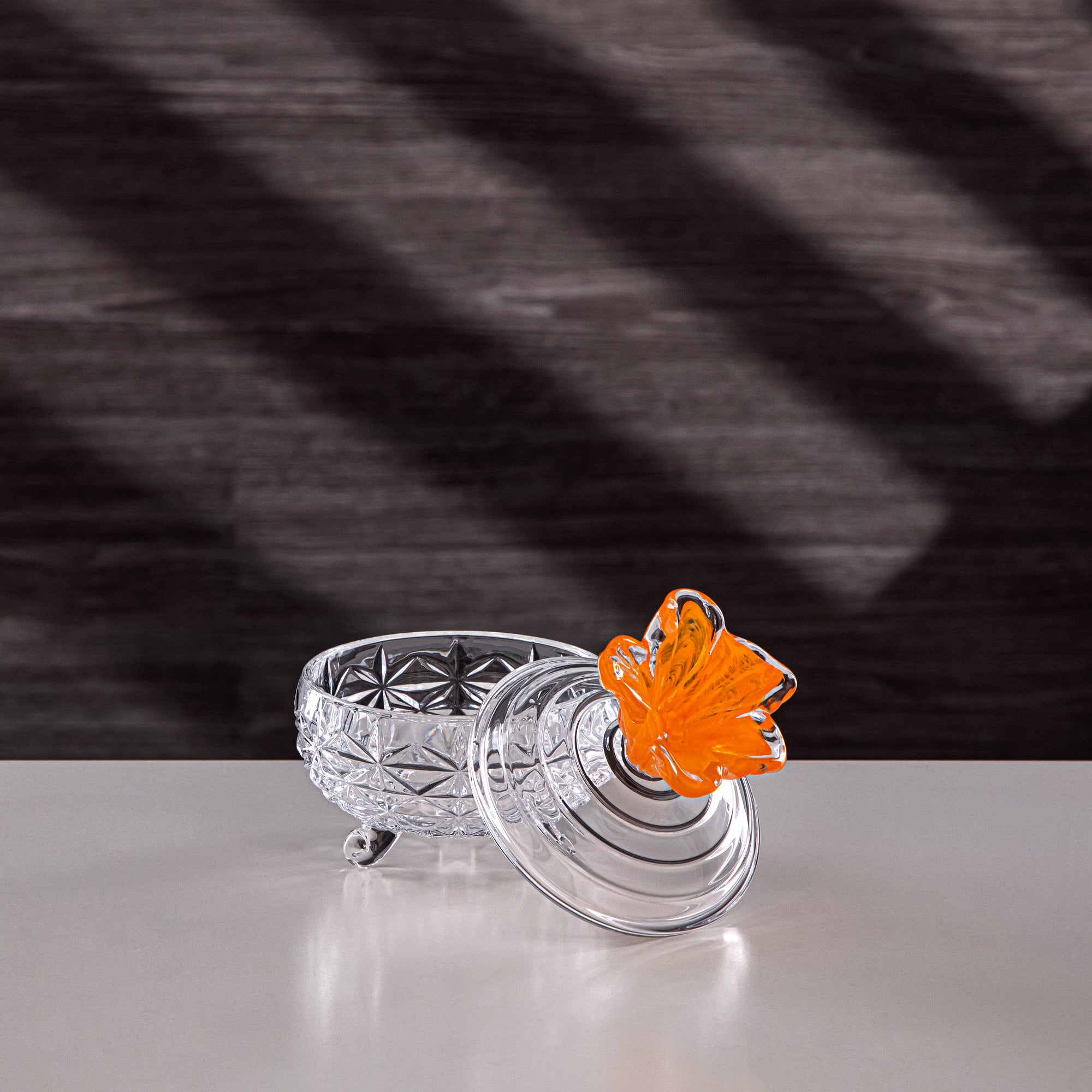 Almarjan Sugar Bowl 10cm Glass Clear with Orange Flower