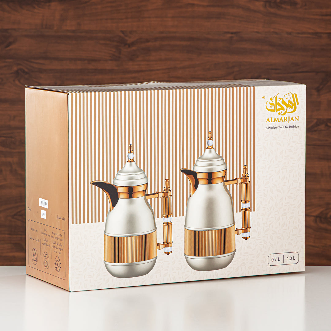 Almarjan 2 Pieces Vacuum Flask Set Rose White & Silver - CALD-RWC