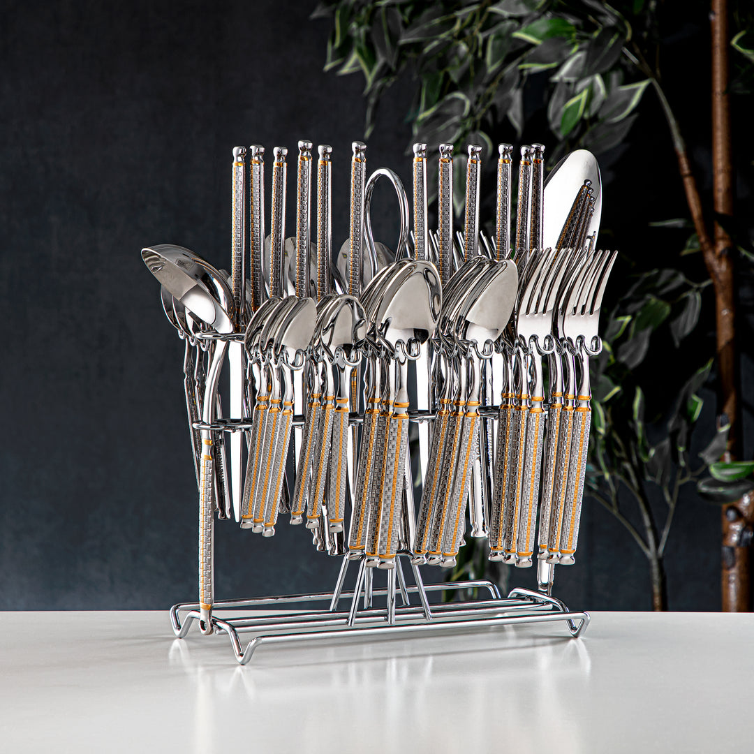 Almarjan Stainless Steel 50 Pieces Cutlery Set Silver & Gold - CUT0010262