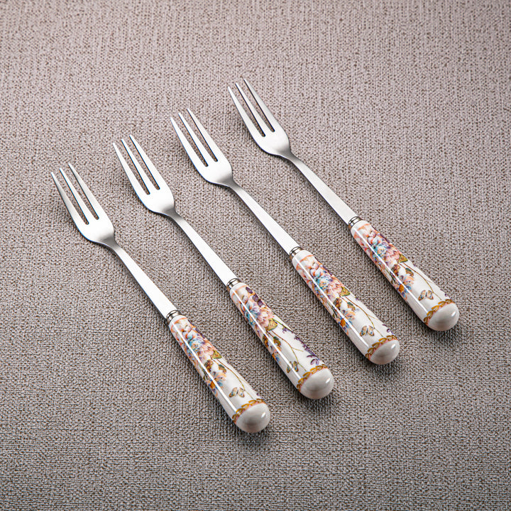 Almarjan 4 Pieces Dessert Fork Set With Porcelain Handle - D480 R2062H