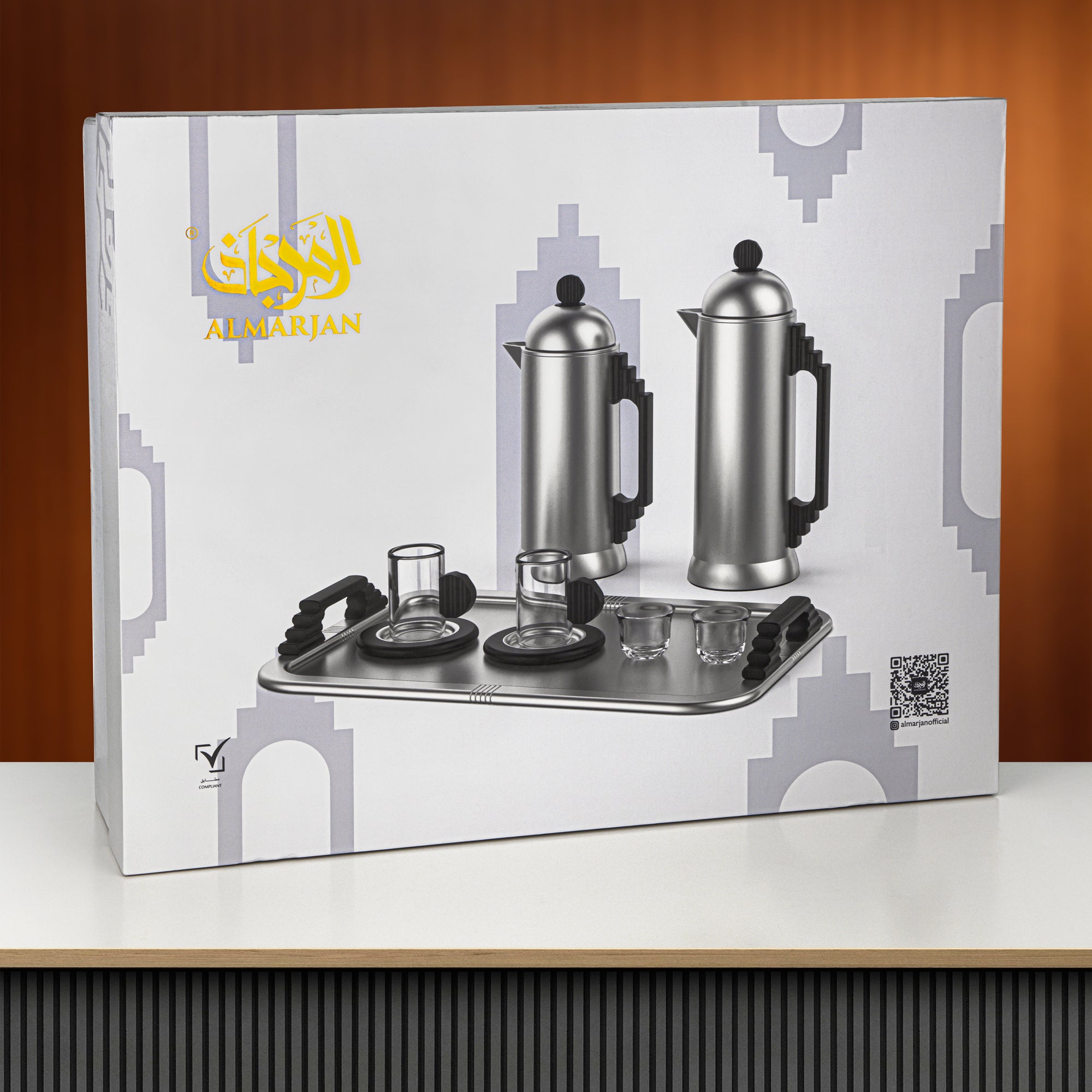 طقم شاي وقهوة المرجان ٢١ قطعة فضي وأسود غن بلاك