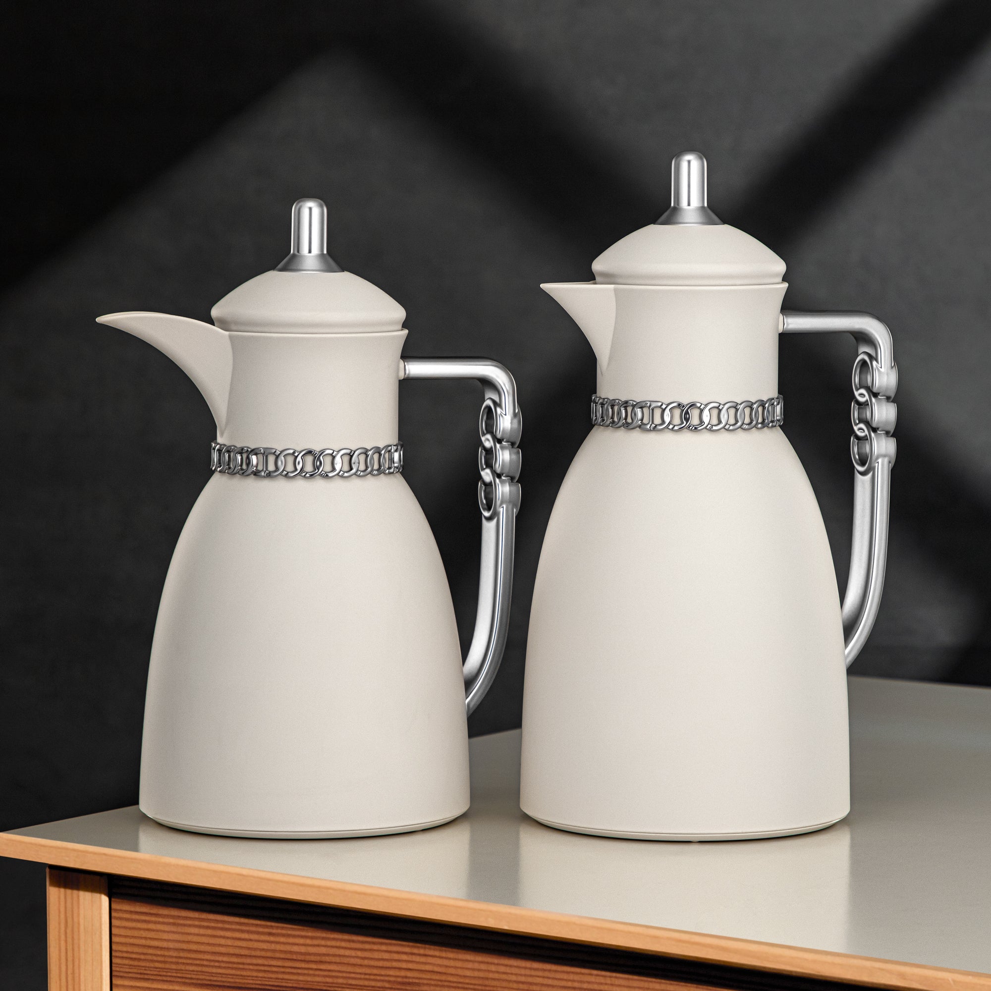 Almarjan Vacuum Flask Set 0.7L & 1L Ivory & Nickel