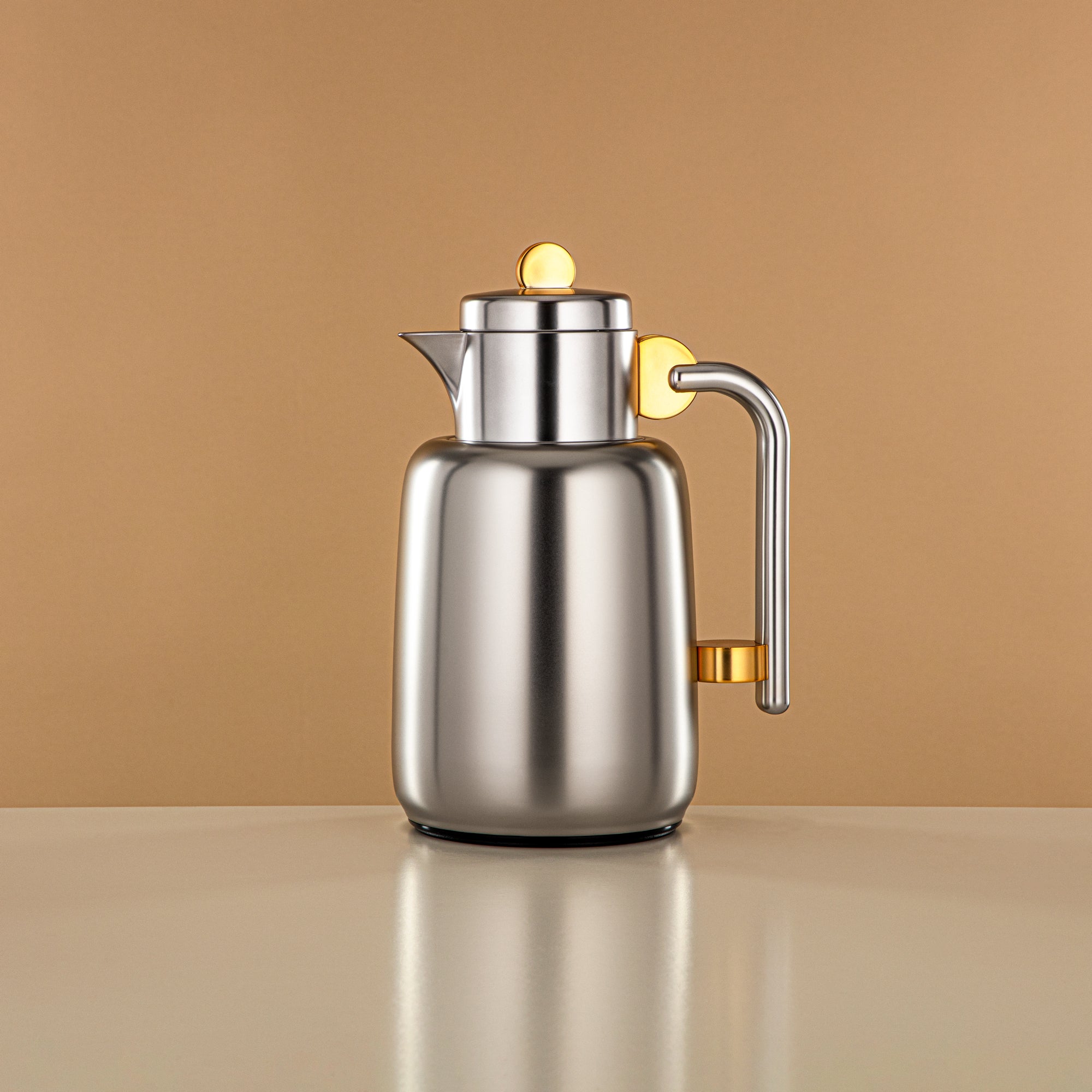 Almarjan Vacuum Flask Set - 0.7L + 1L, Matt Silver & Matt Gold (FG808-070/100 MG/MC) - For Serving Tea & Coffee