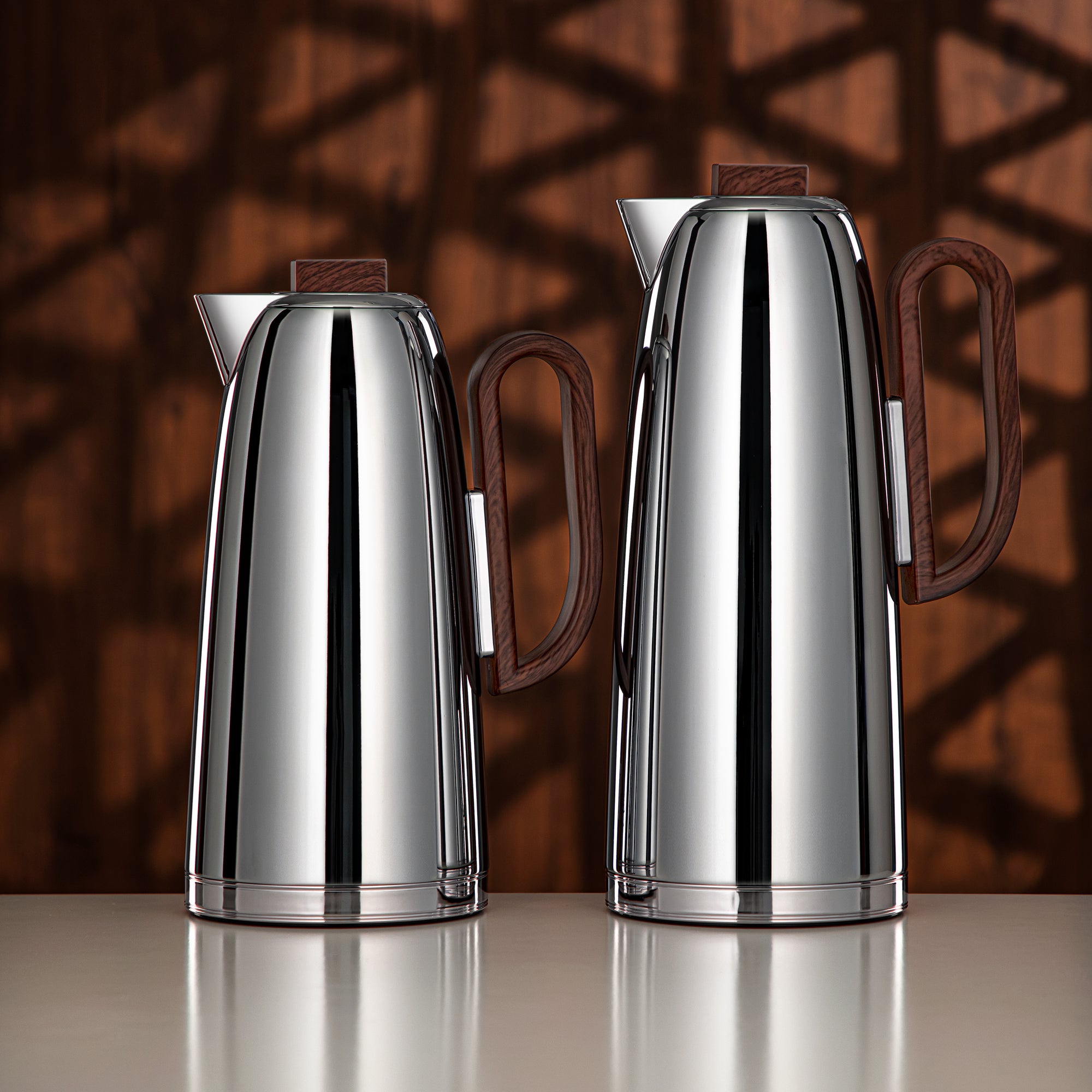Almarjan Vacuum Flask Set 0.7L & 1L Silver & Dark Wood